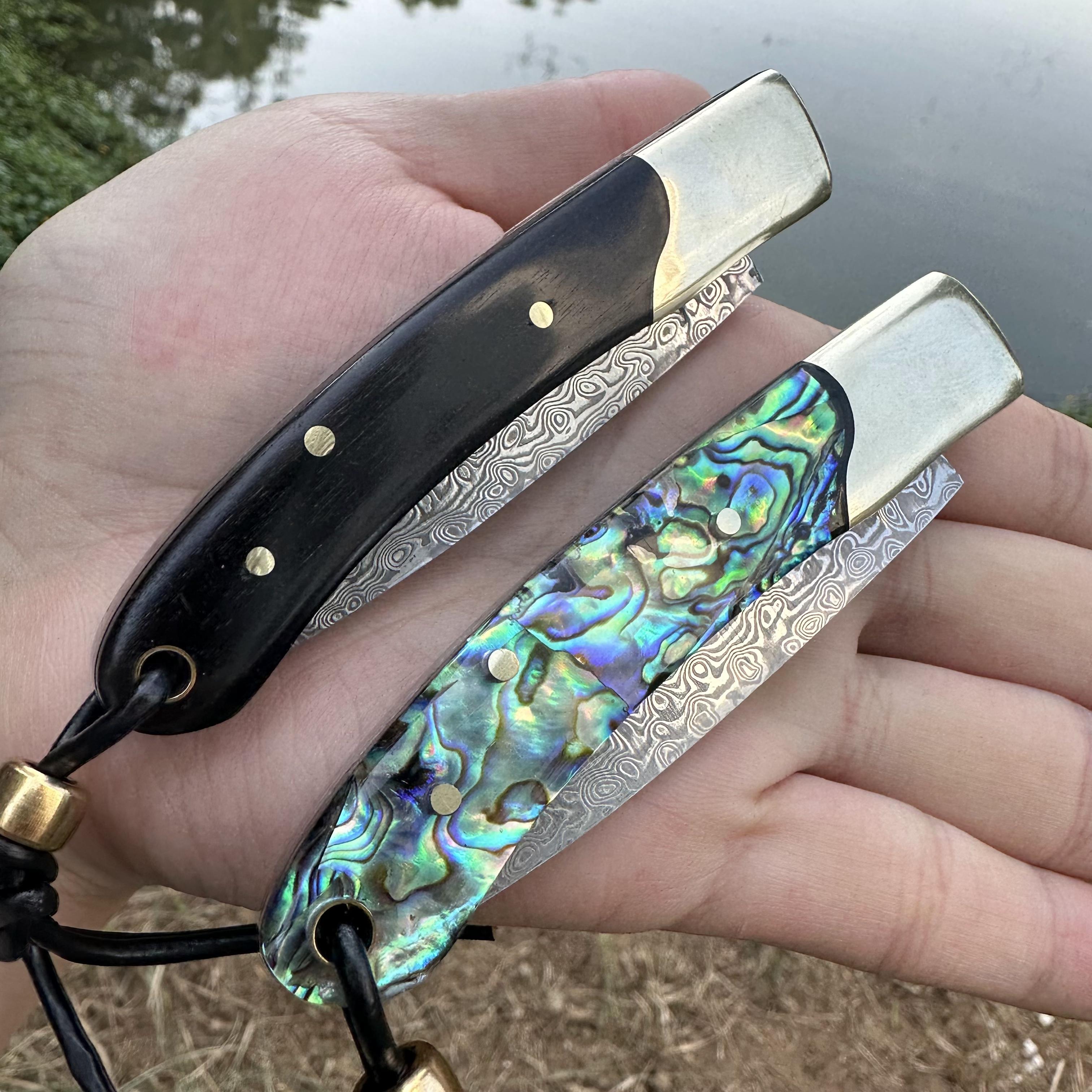 WZ133 Damascus VG10 Blade Abalone Shell/Sandalwood Handle Pocket Knife