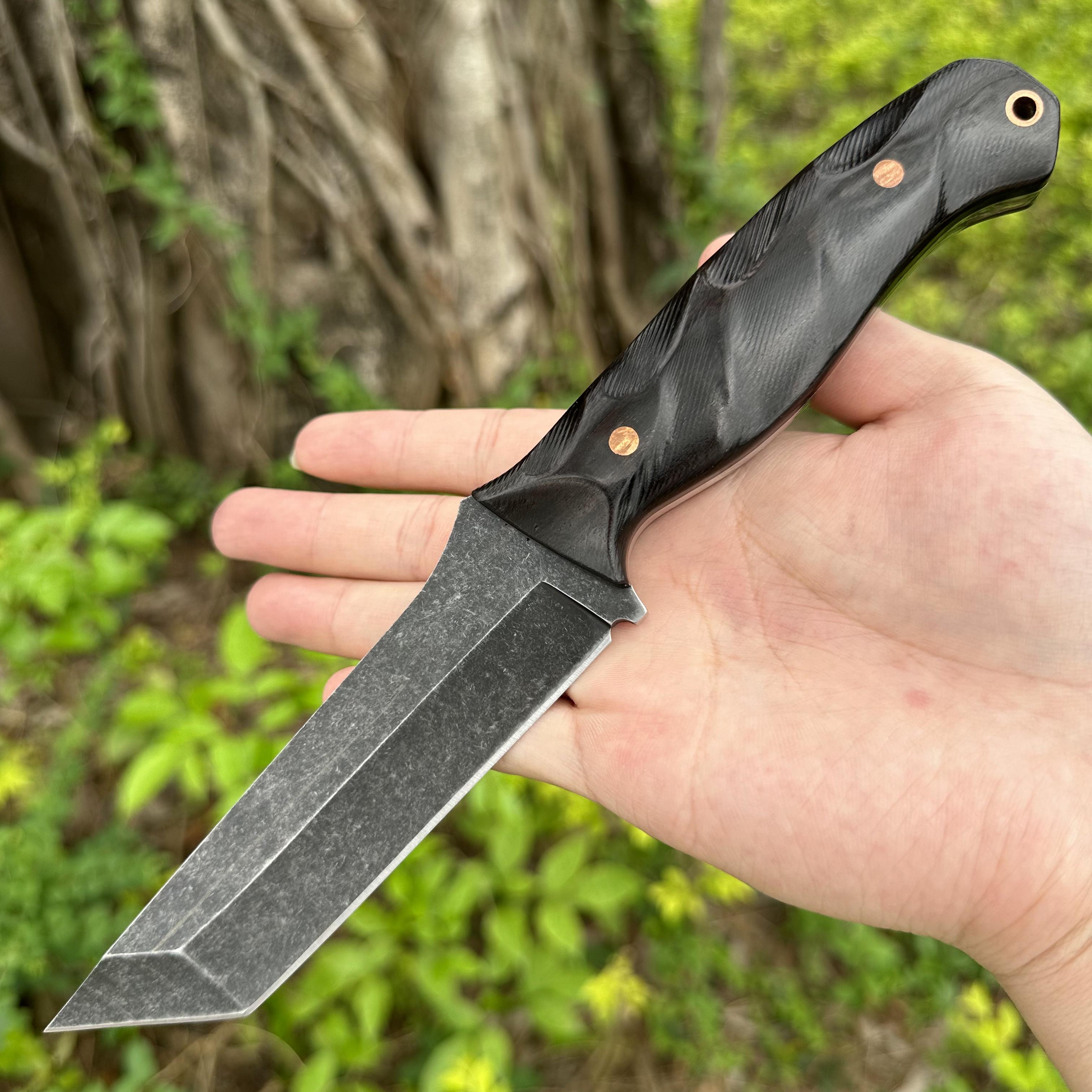 XG4271 AUS-8 Fixed Blade Knife Sandalwood Handle Leather Sheath