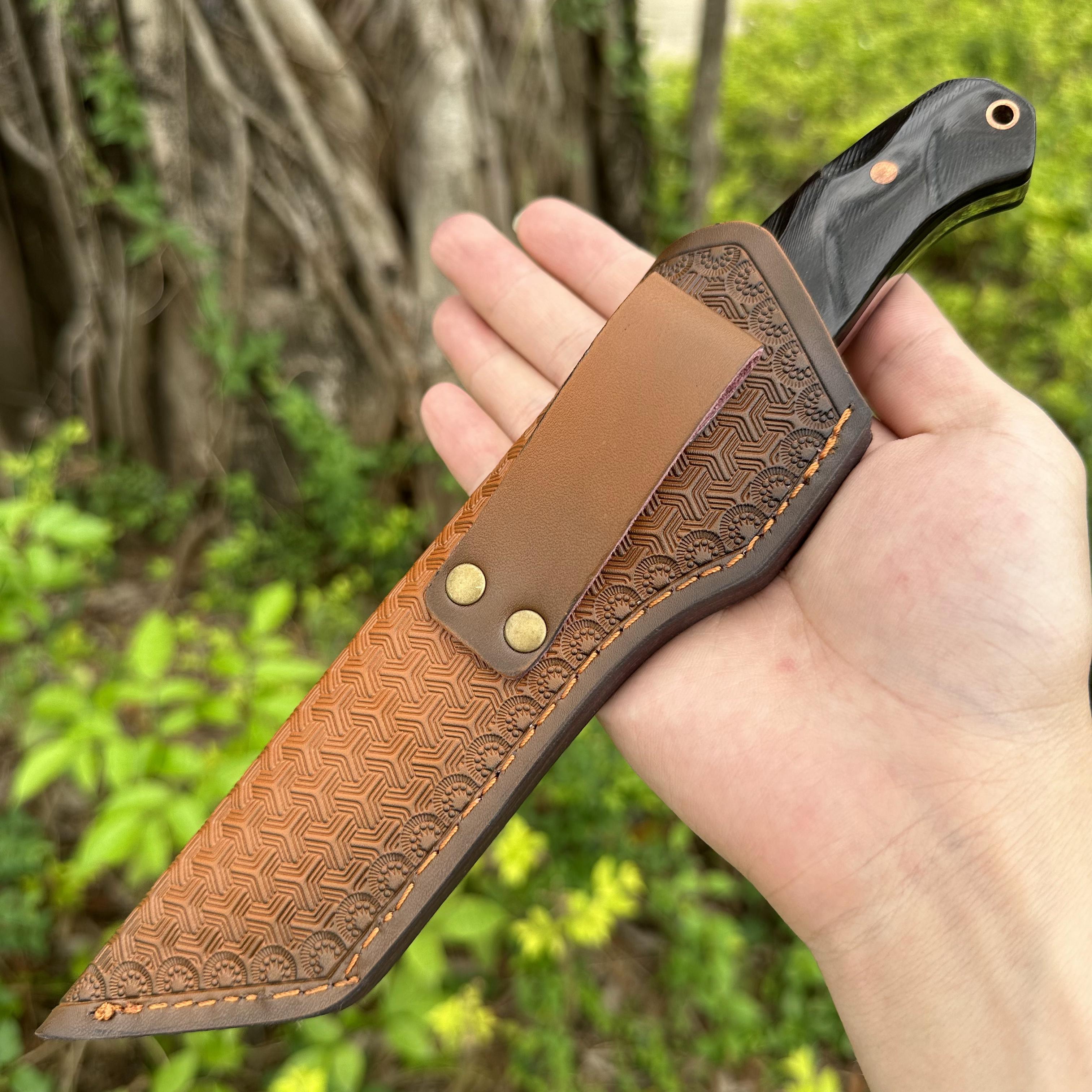 XG4271 AUS-8 Fixed Blade Knife Sandalwood Handle Leather Sheath