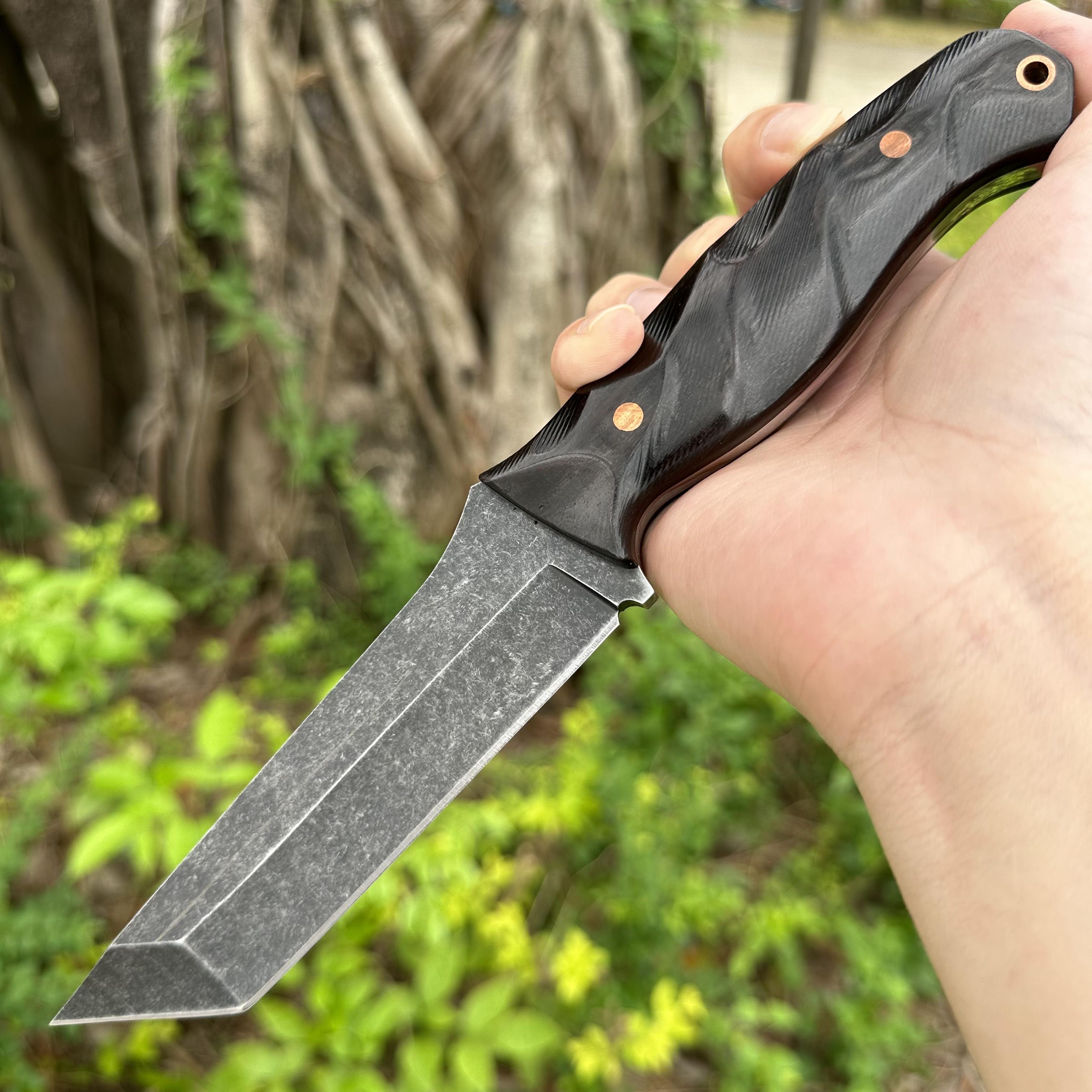 XG4271 AUS-8 Fixed Blade Knife Sandalwood Handle Leather Sheath