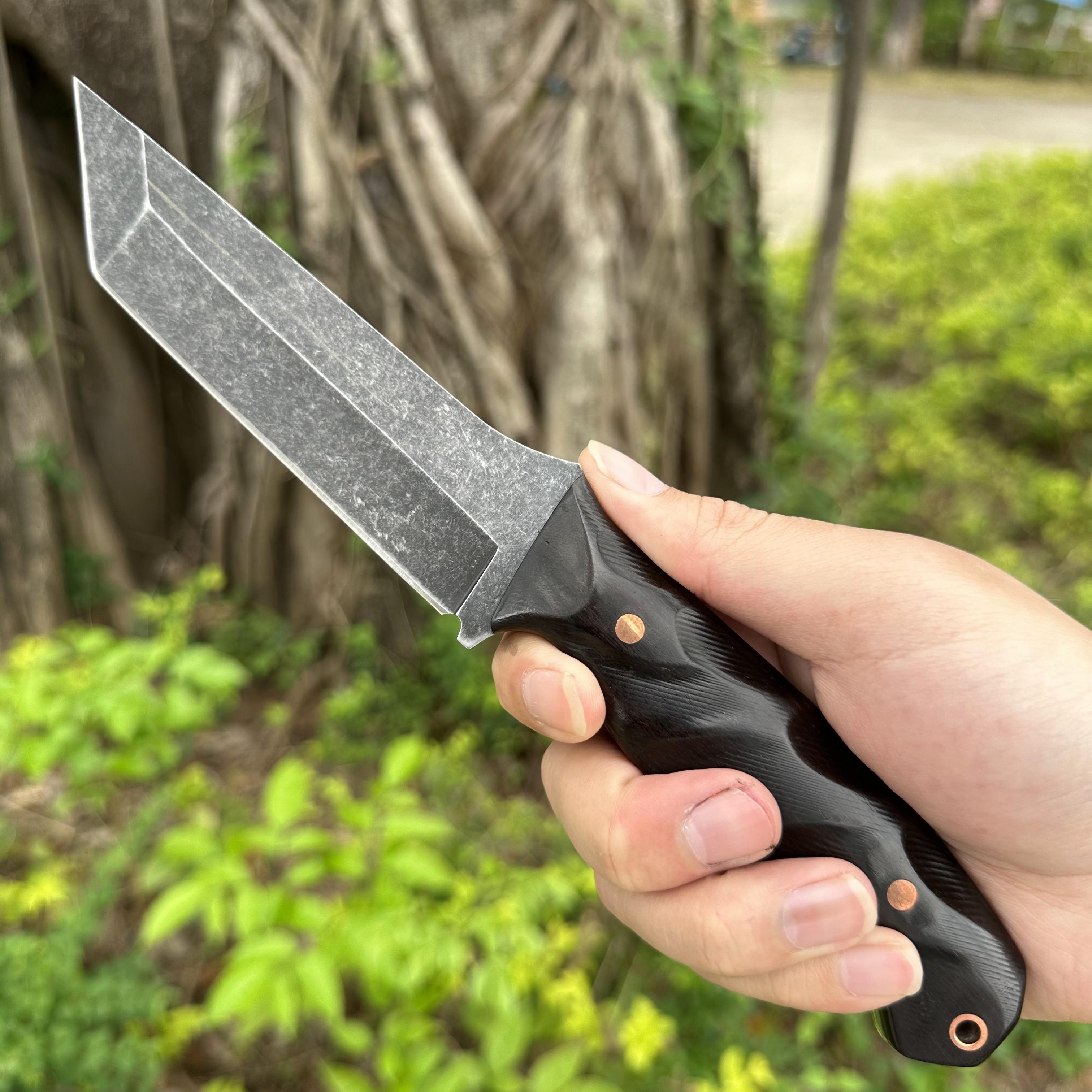 XG4271 AUS-8 Fixed Blade Knife Sandalwood Handle Leather Sheath