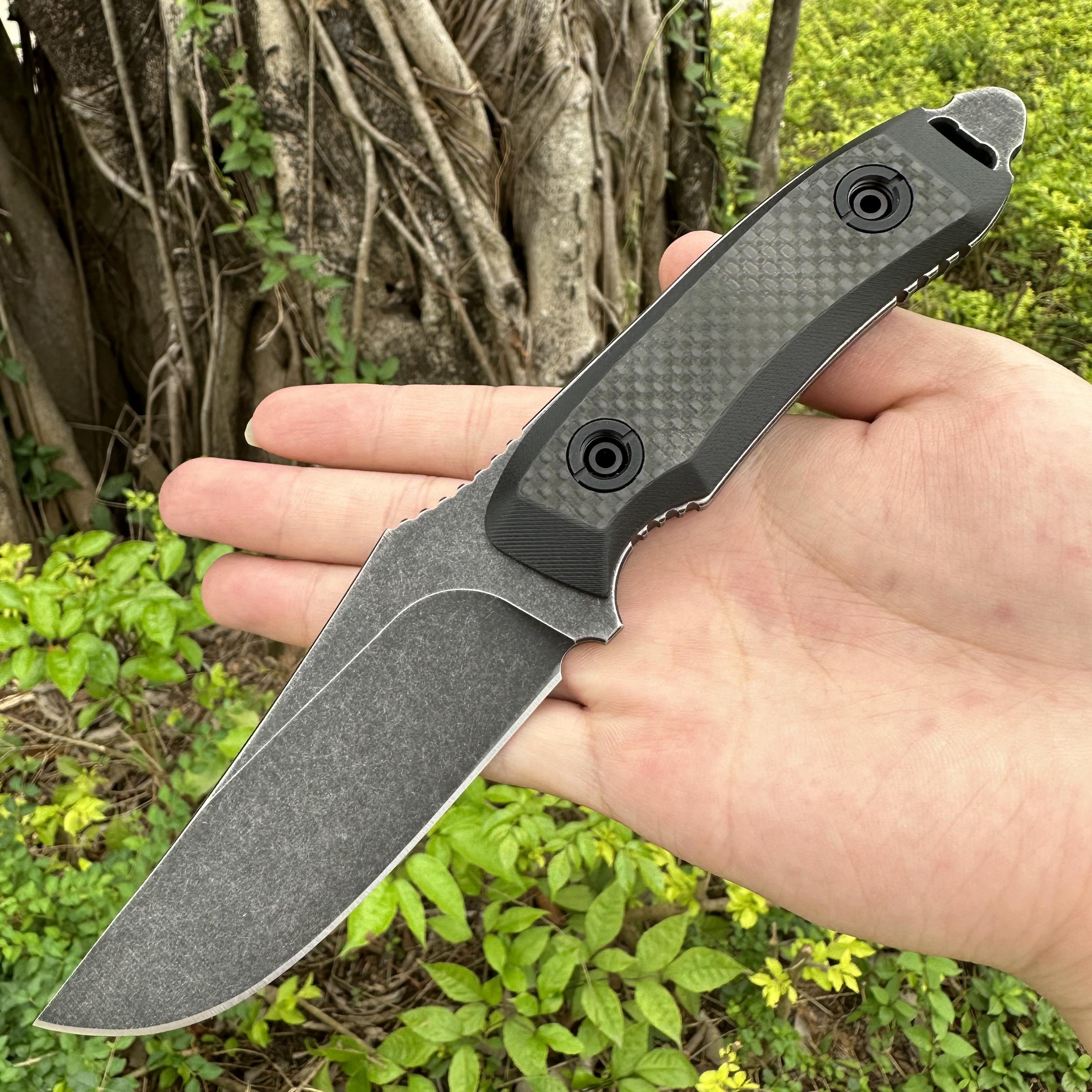 TK02 AUS-8 Fixed Blade Knife Carbon Fiber Handle Kydex Sheath