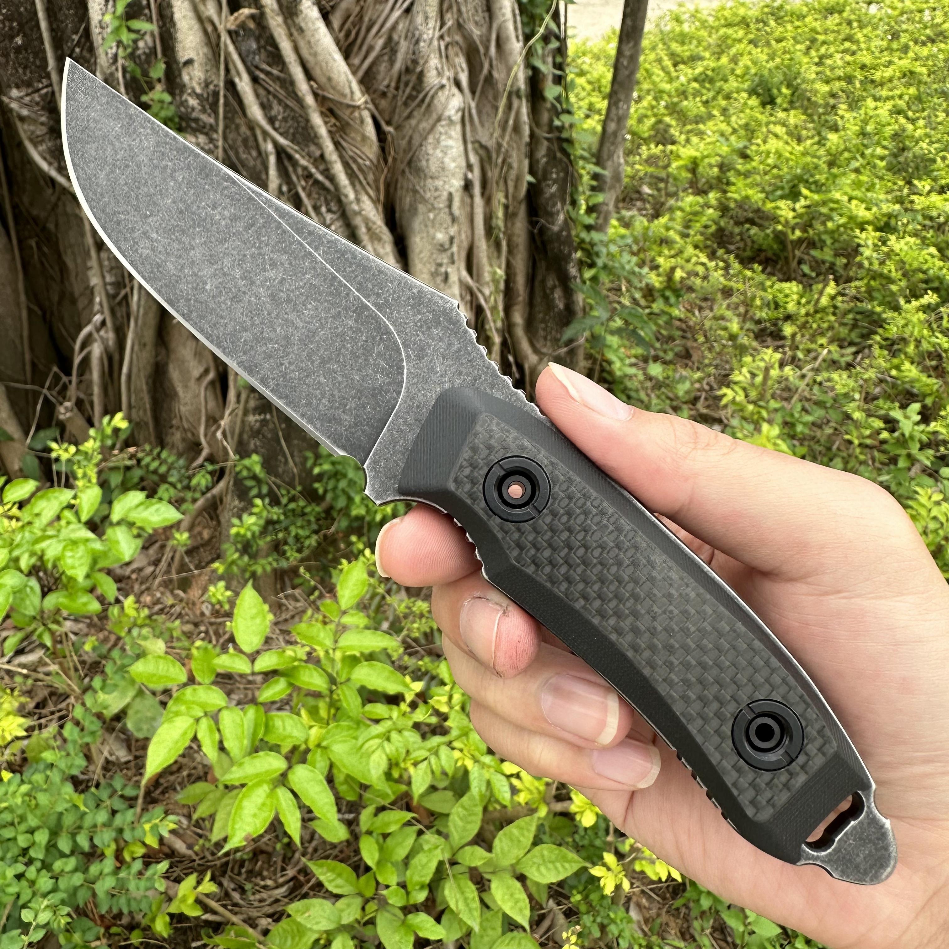 TK02 AUS-8 Fixed Blade Knife Carbon Fiber Handle Kydex Sheath