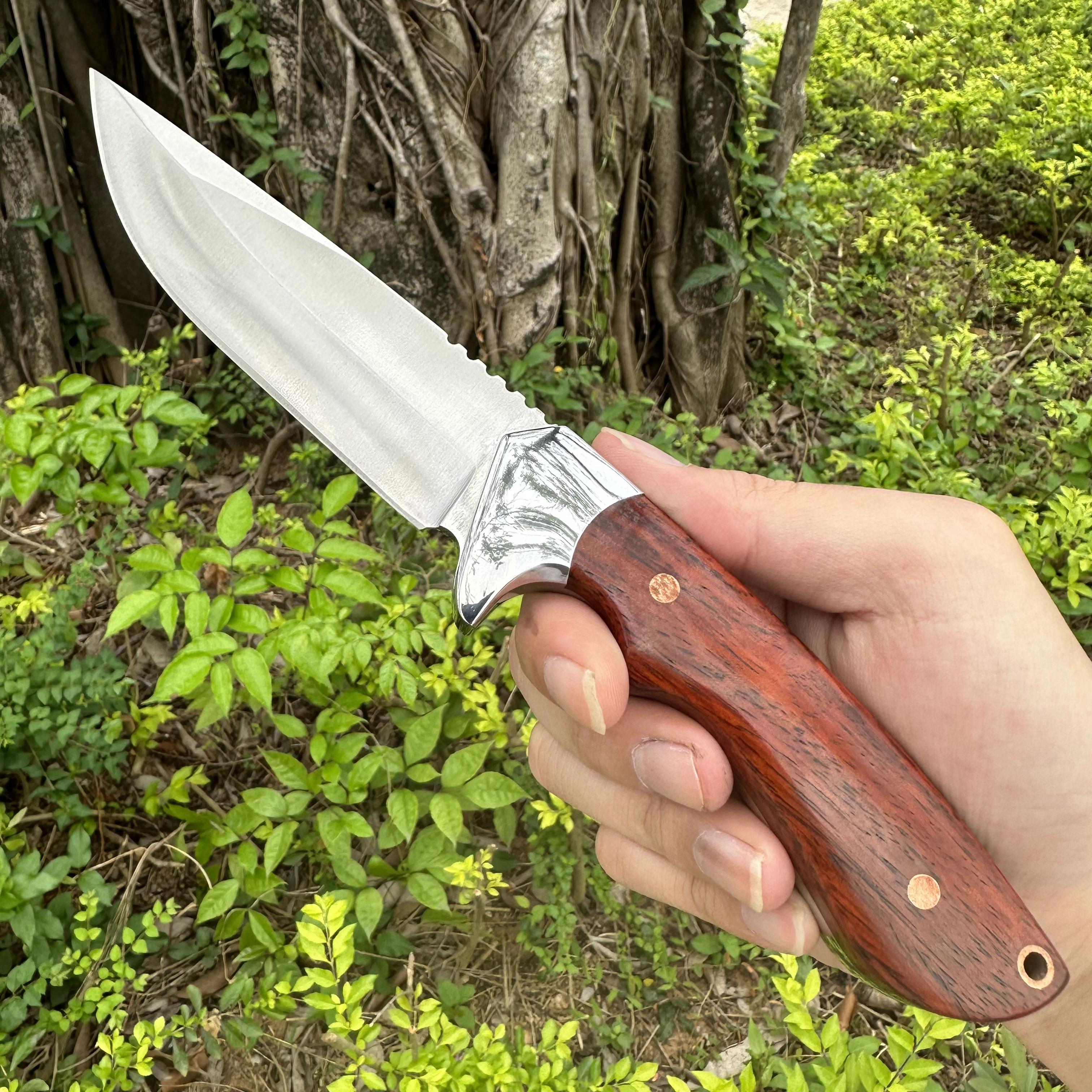 XG4275 D2 Fixed Blade Knife Sandalwood Handle Leather Sheath