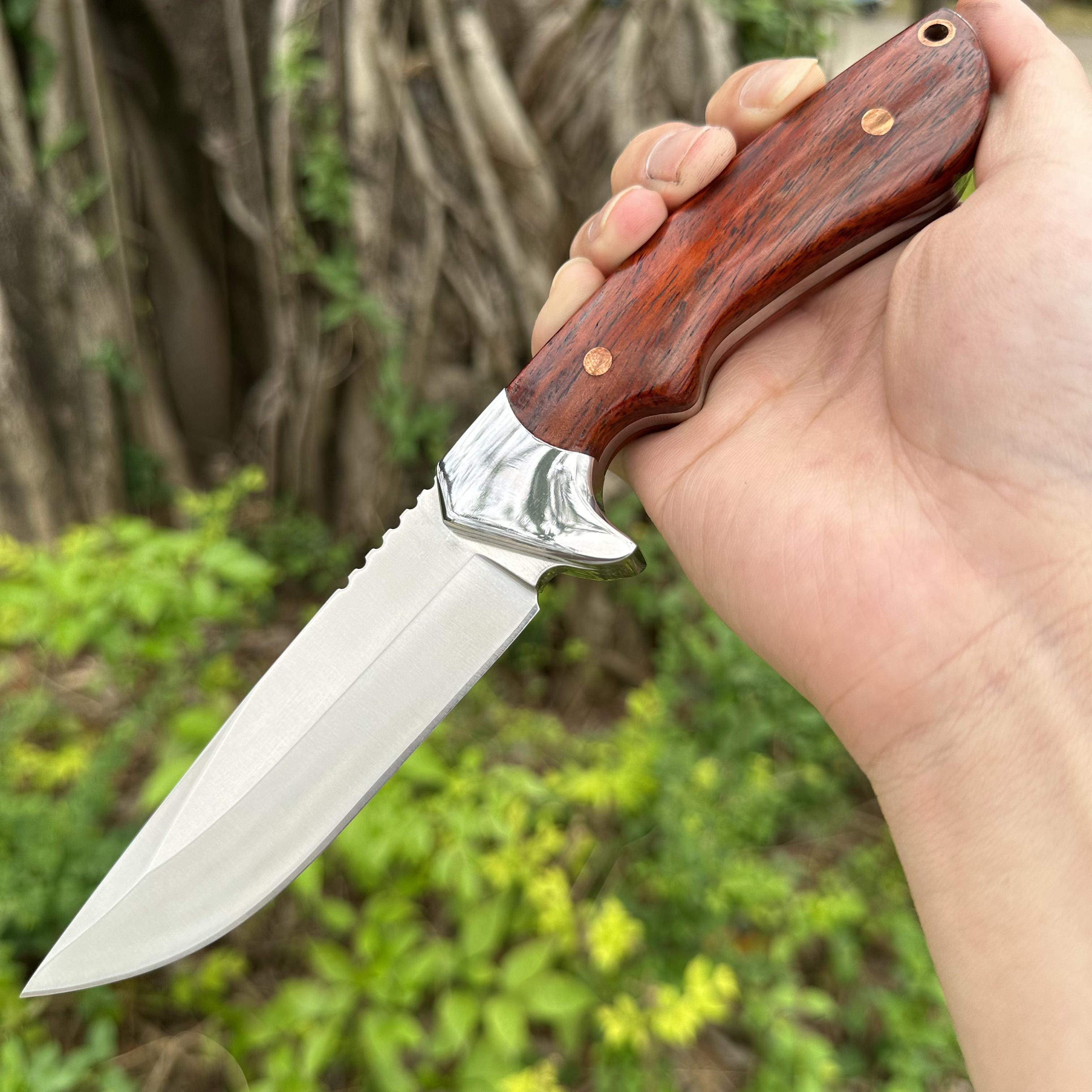 XG4275 D2 Fixed Blade Knife Sandalwood Handle Leather Sheath