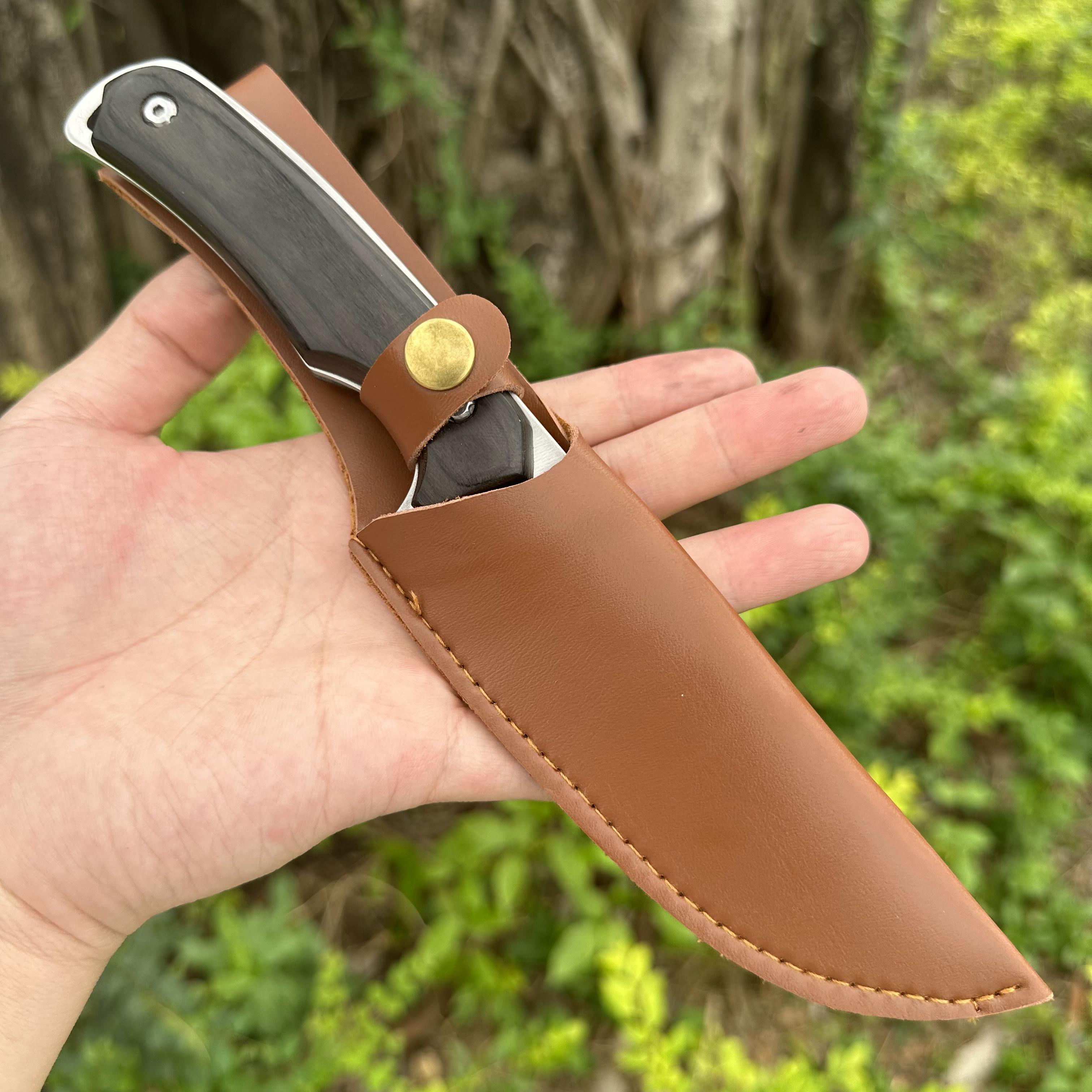 NK1307 420J2 Blade Color Wood Handle Fixed Knife Leather Sheath