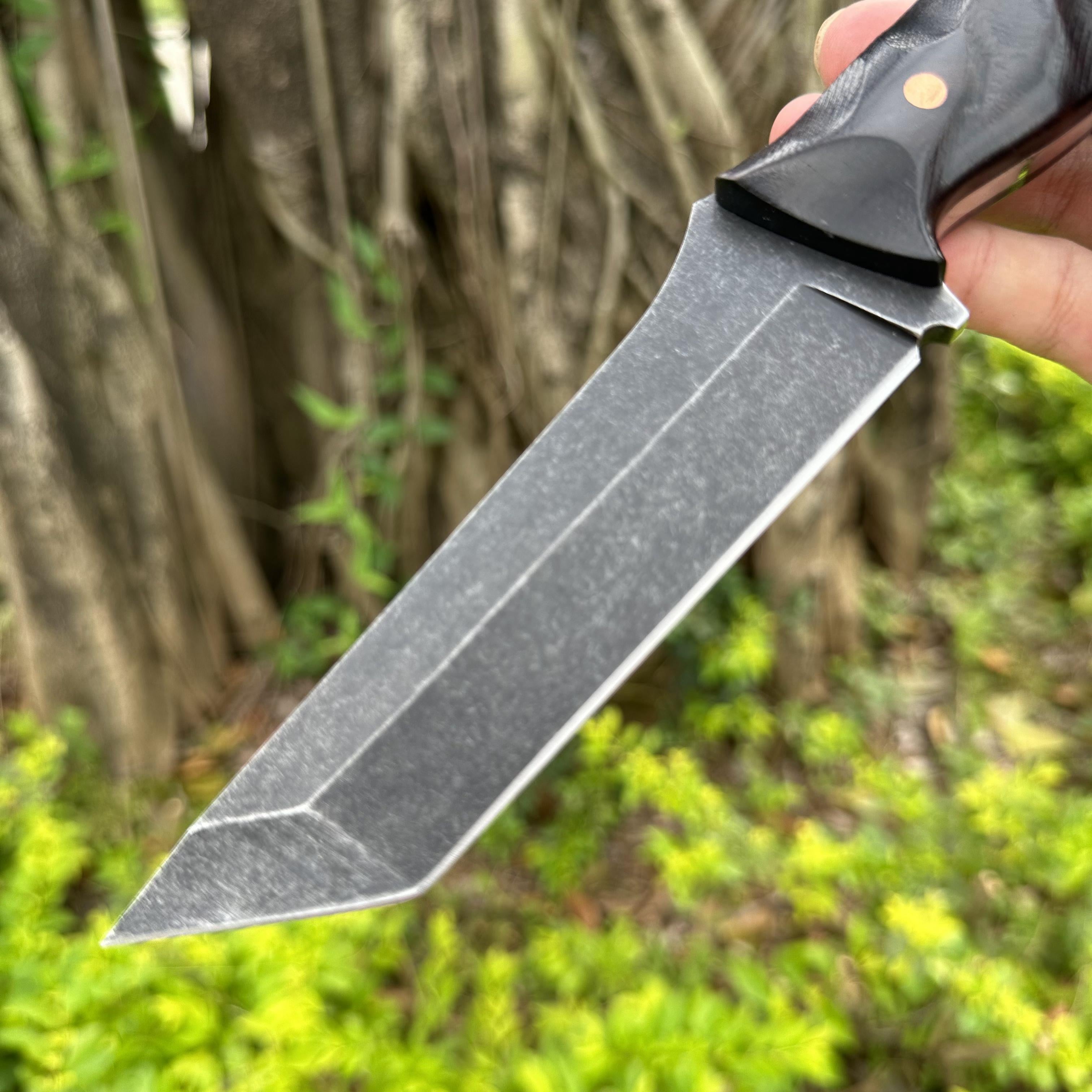 XG4271 AUS-8 Fixed Blade Knife Sandalwood Handle Leather Sheath