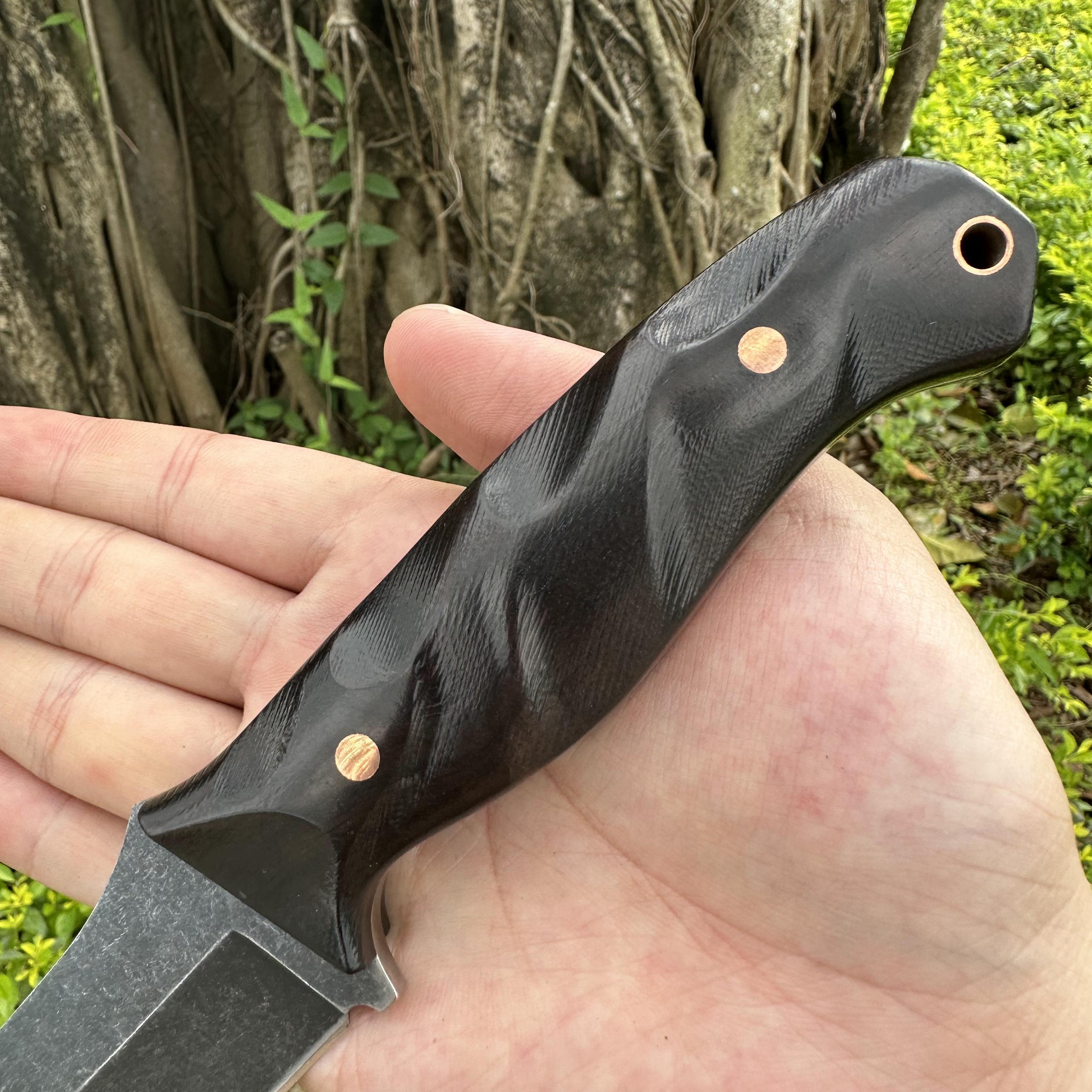 XG4271 AUS-8 Fixed Blade Knife Sandalwood Handle Leather Sheath