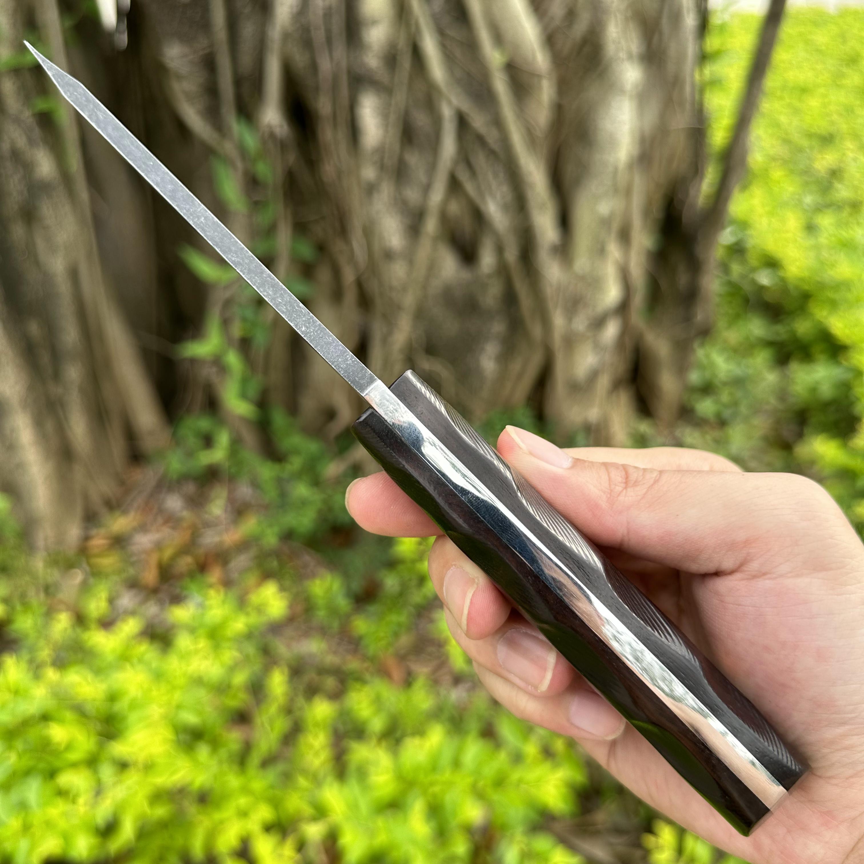 XG4271 AUS-8 Fixed Blade Knife Sandalwood Handle Leather Sheath