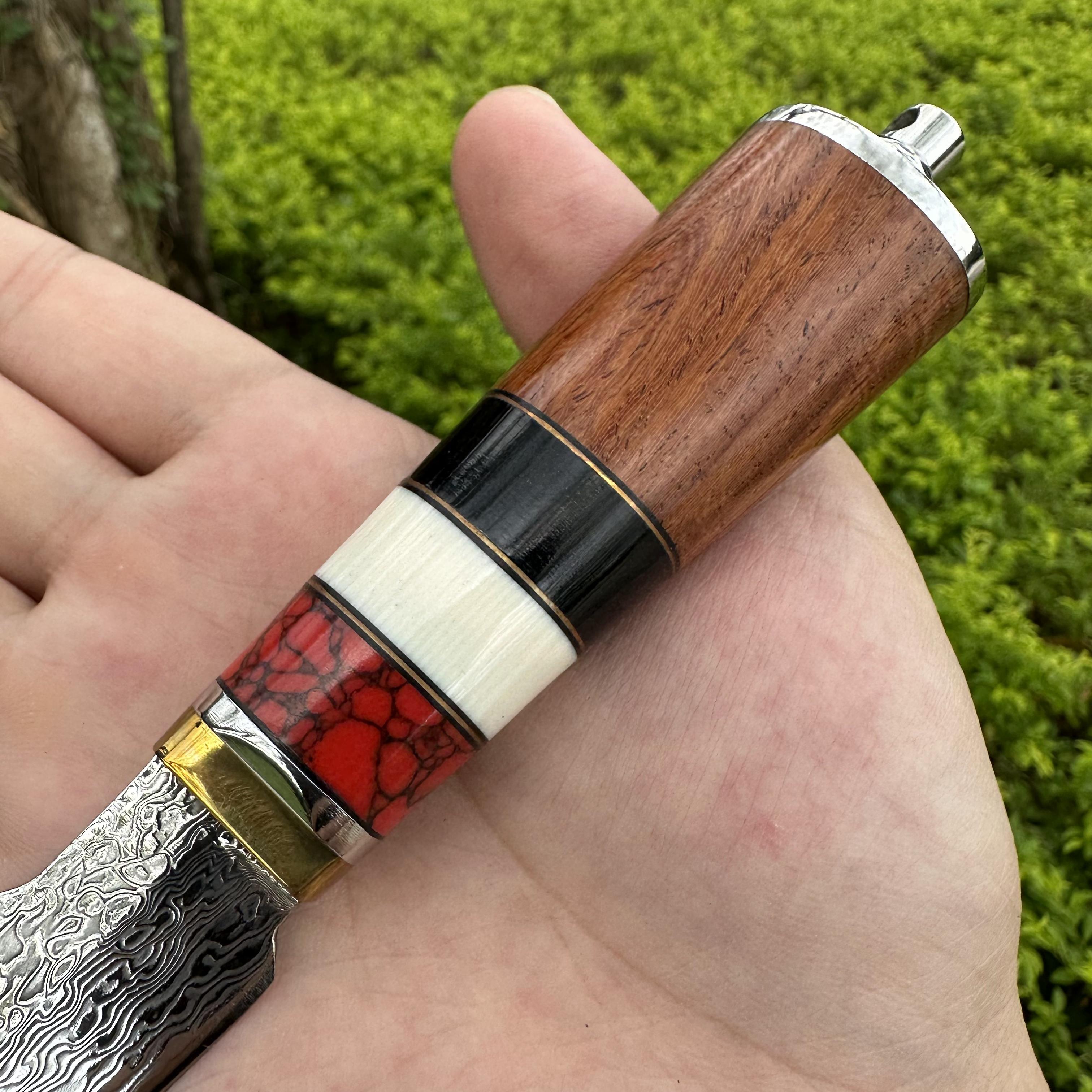 DG2369 Fixed Damascus Blade Agate Rosewood Handle Leather Sheath