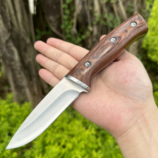 00378 SS420J2 Fixed Blade Knife Rose Wood Handle Nylon Bag