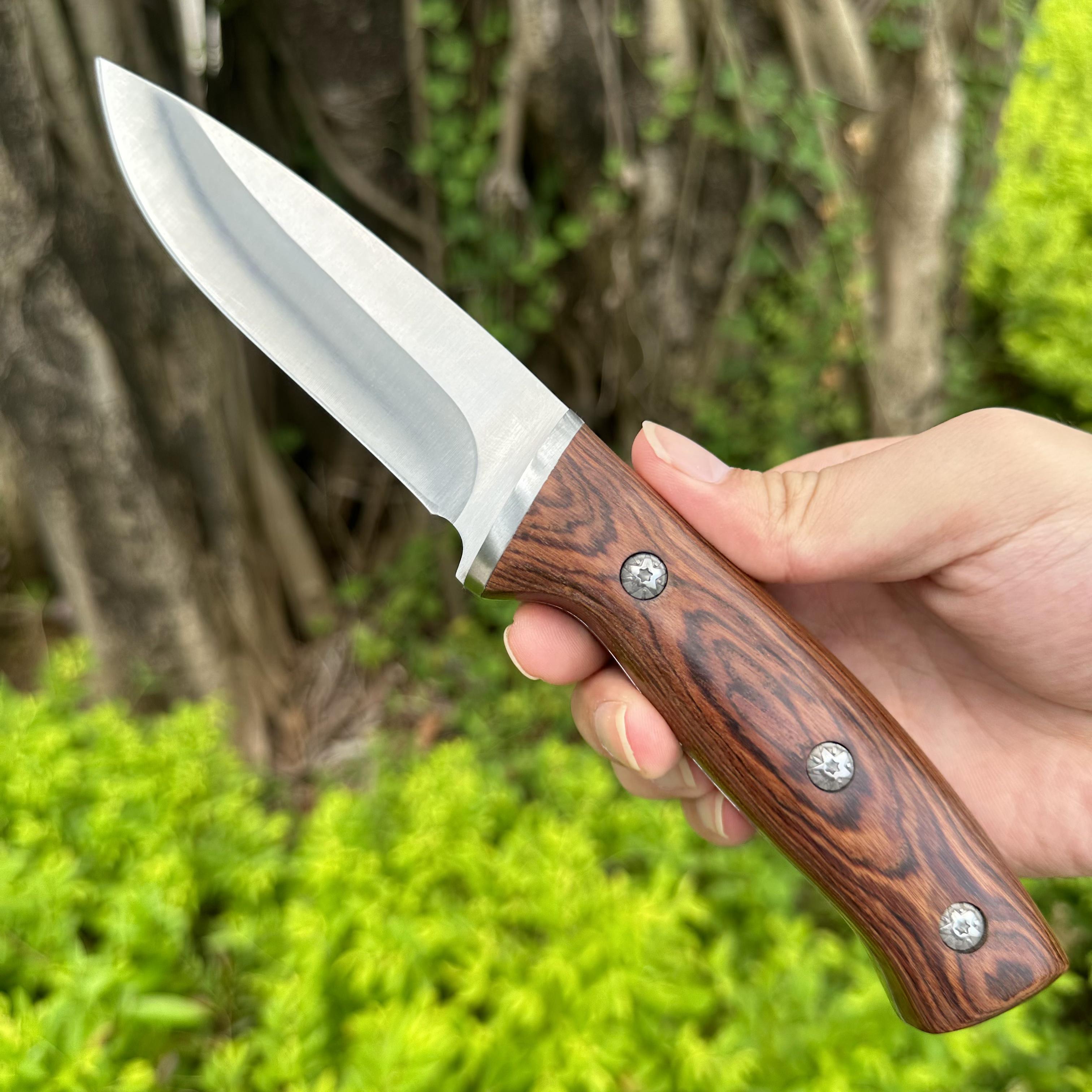 00378 SS420J2 Fixed Blade Knife Rose Wood Handle Nylon Bag