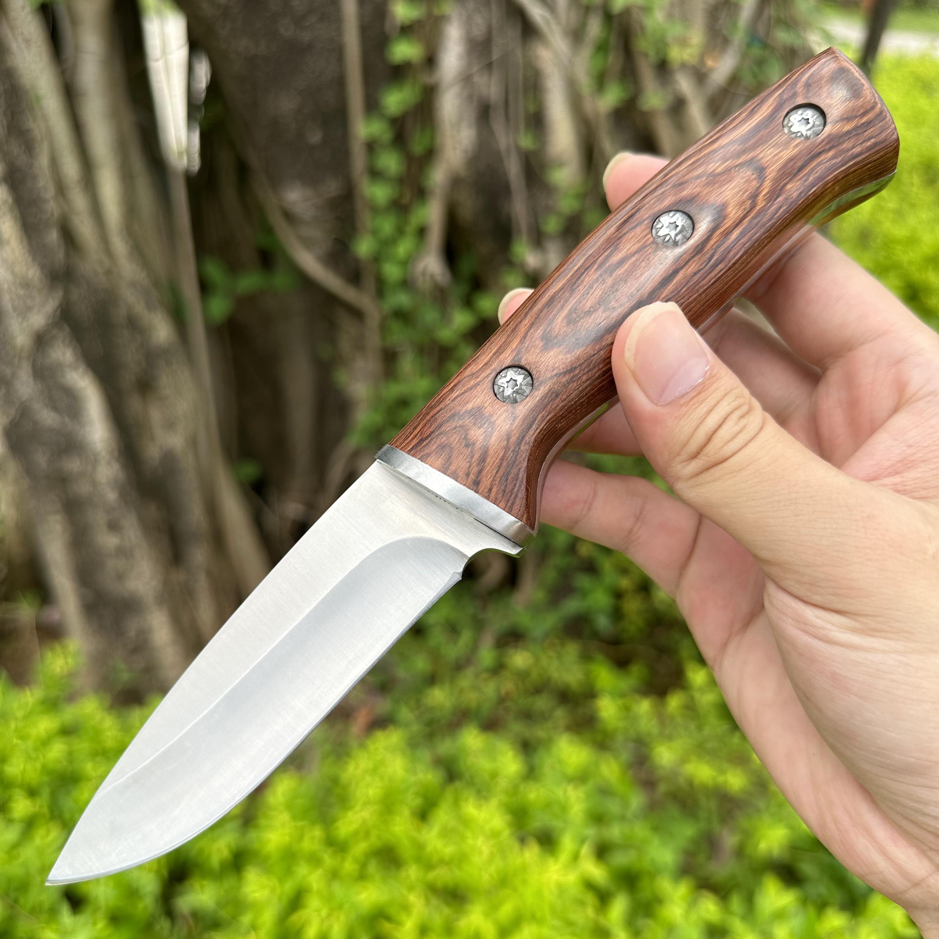 00378 SS420J2 Fixed Blade Knife Rose Wood Handle Nylon Bag