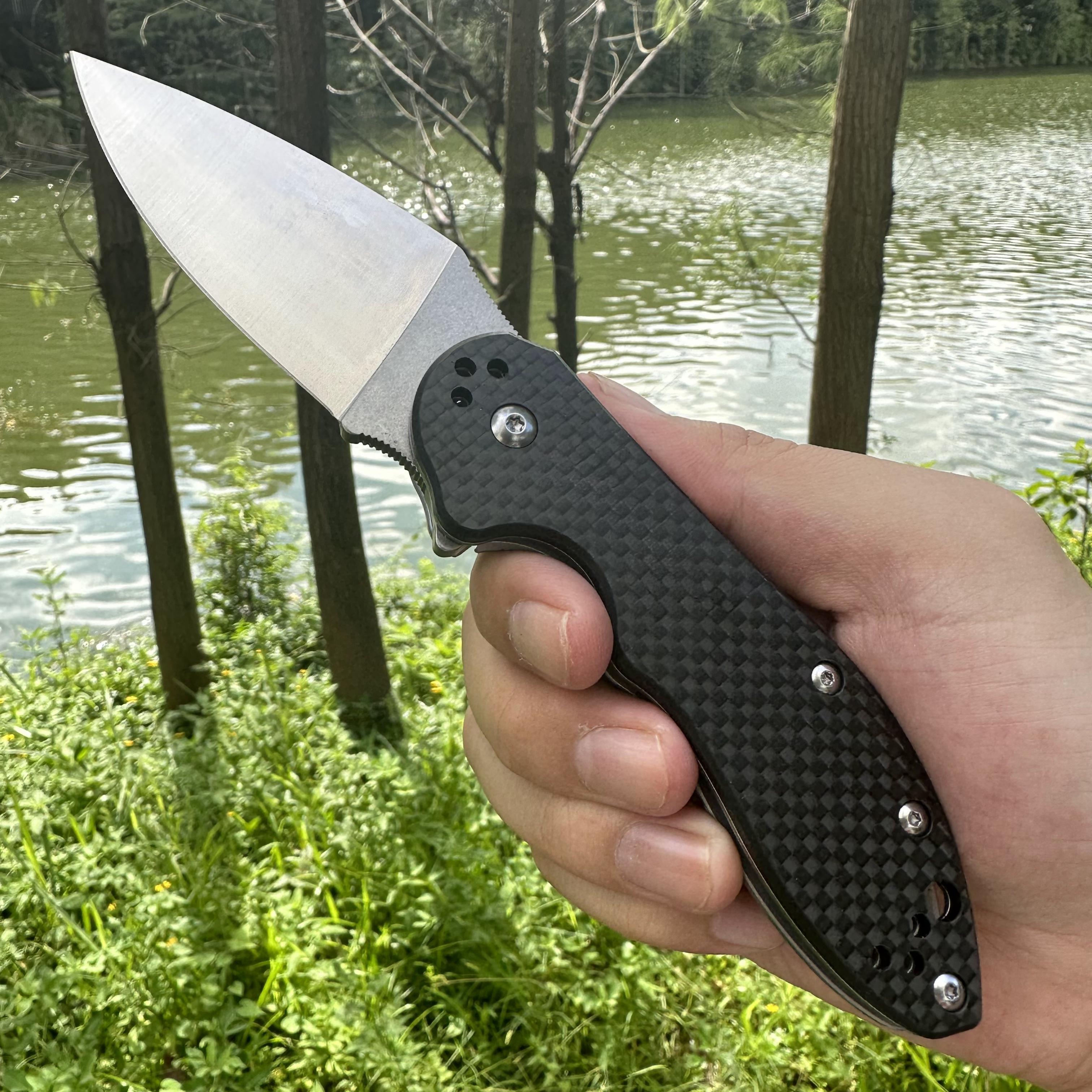 JJ024 D2 Blade S90V Carbon Fiber Handle Folding Knife Liner Lock