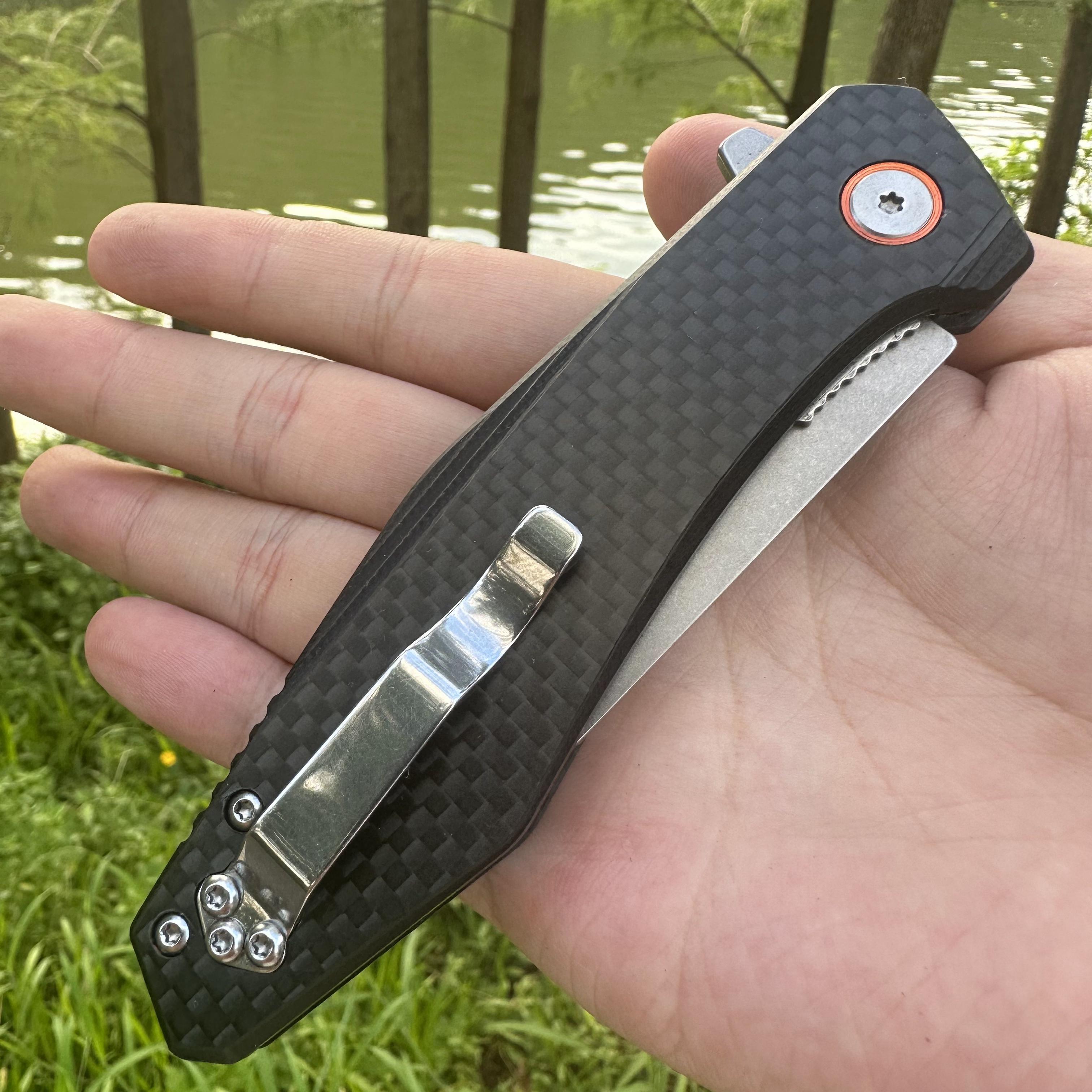 JJ050C D2 Blade Carbon Fiber Handle Folding Knife Liner Lock