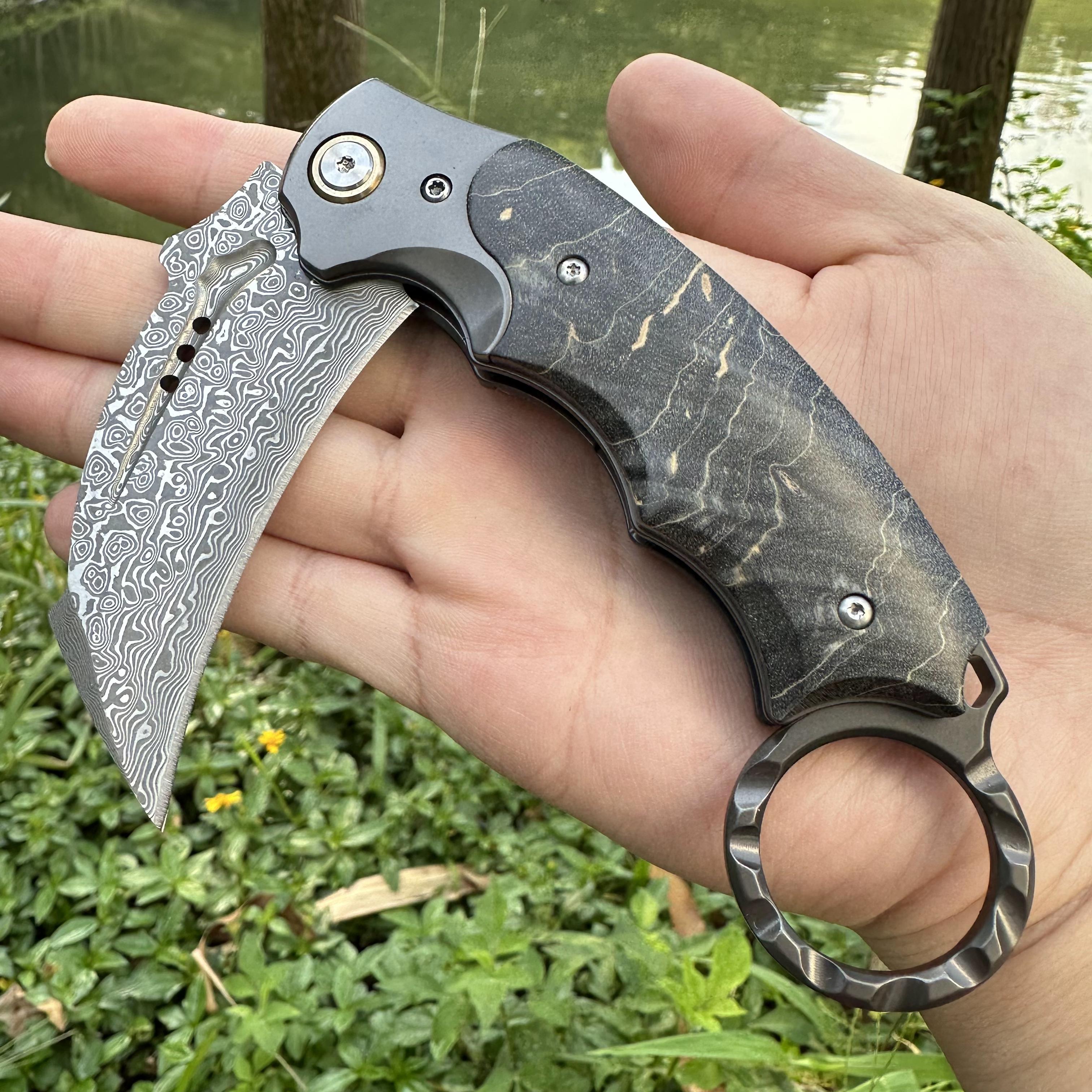 XG4280 Damascus Blade Stable Wood Handle Folding Karambit