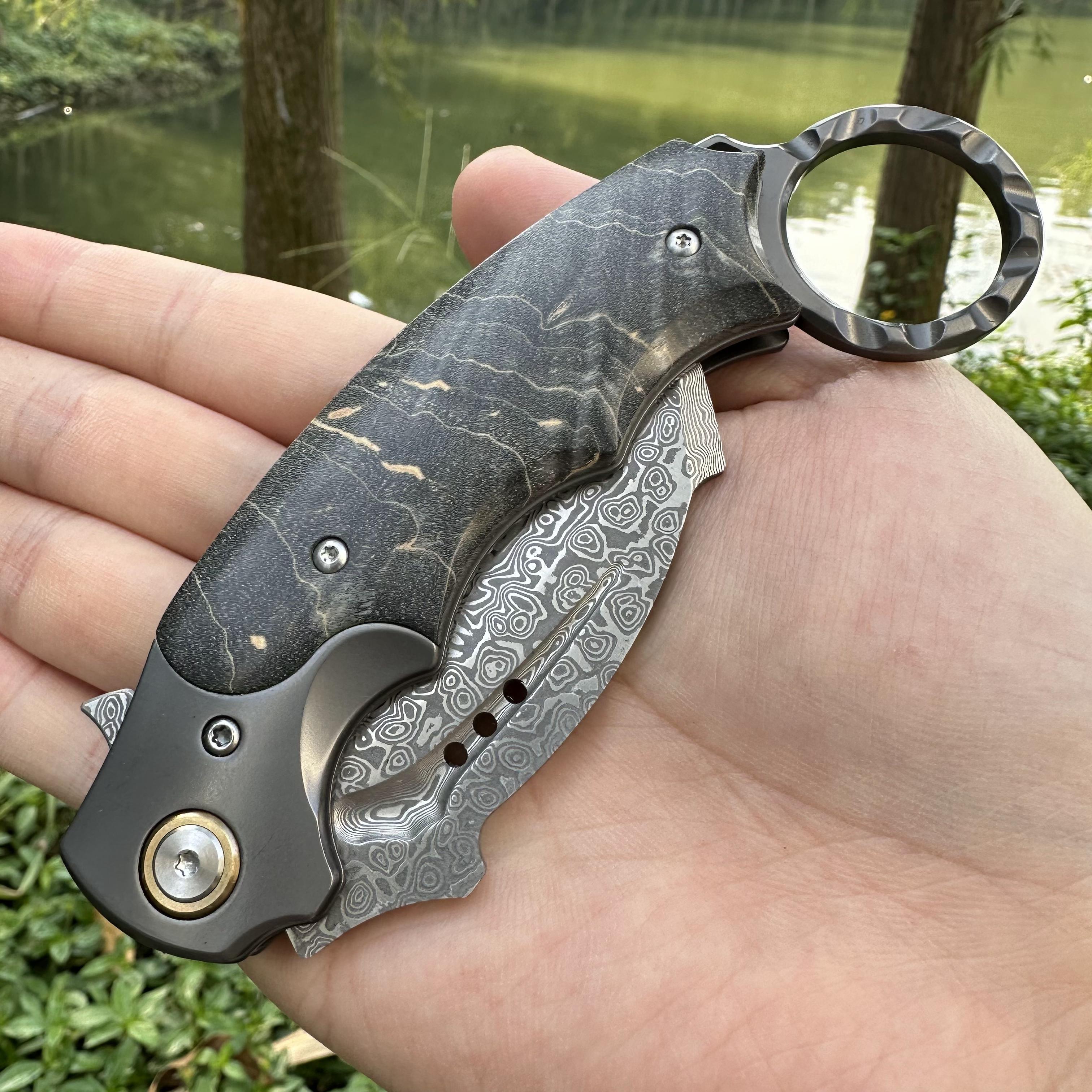 XG4280 Damascus Blade Stable Wood Handle Folding Karambit