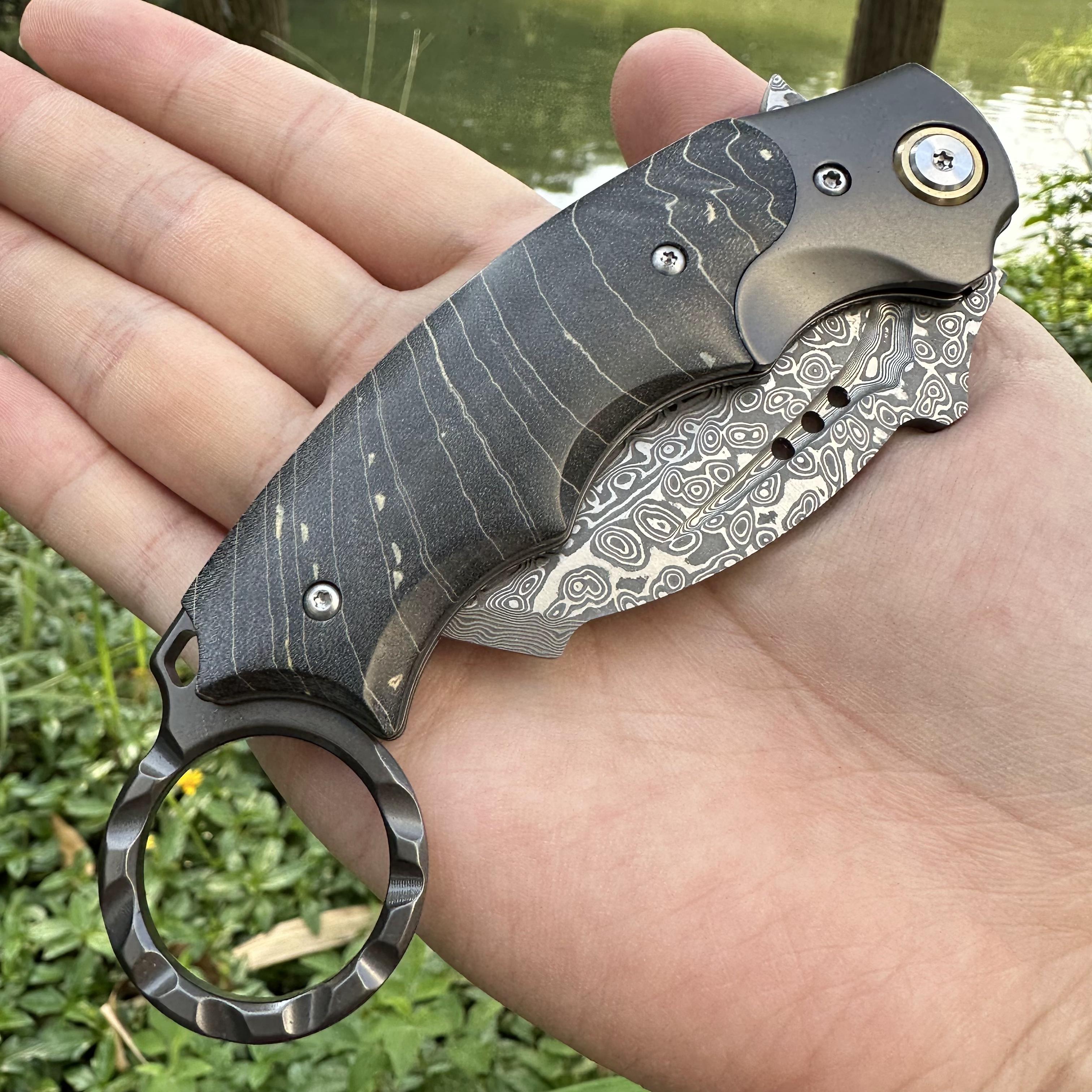 XG4280 Damascus Blade Stable Wood Handle Folding Karambit