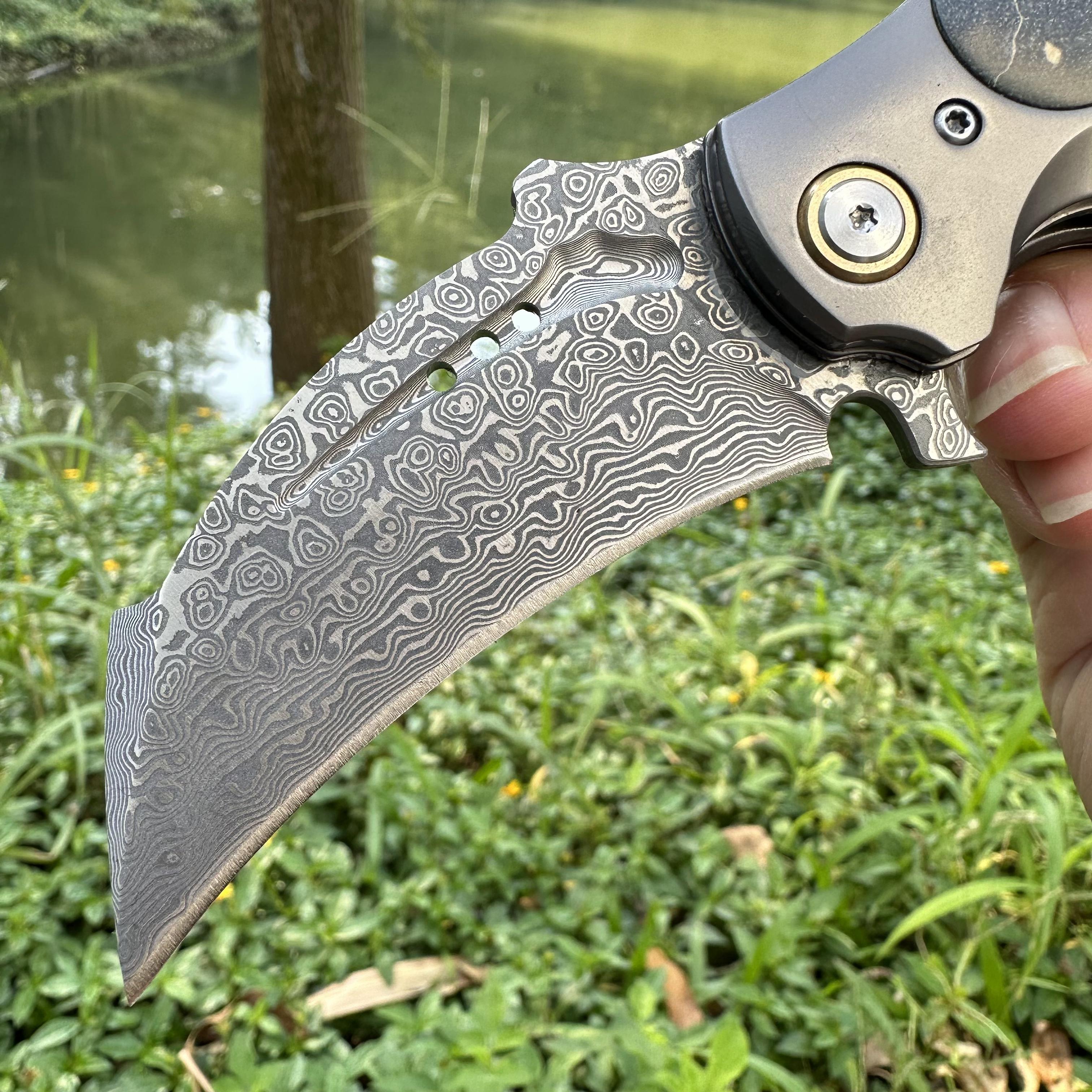 XG4280 Damascus Blade Stable Wood Handle Folding Karambit