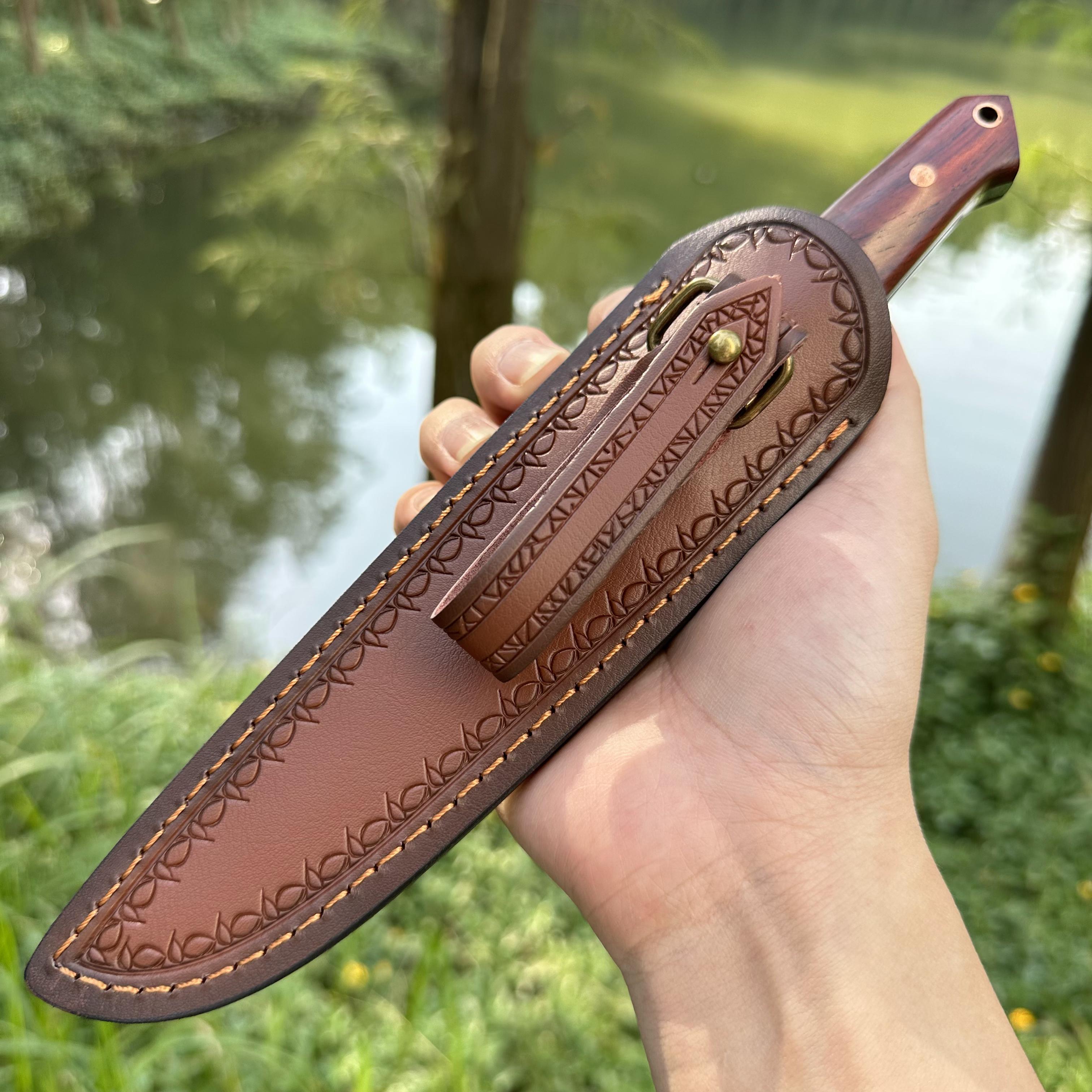 XG4278 D2 Fixed Blade Knife Sandalwood Handle Leather Sheath