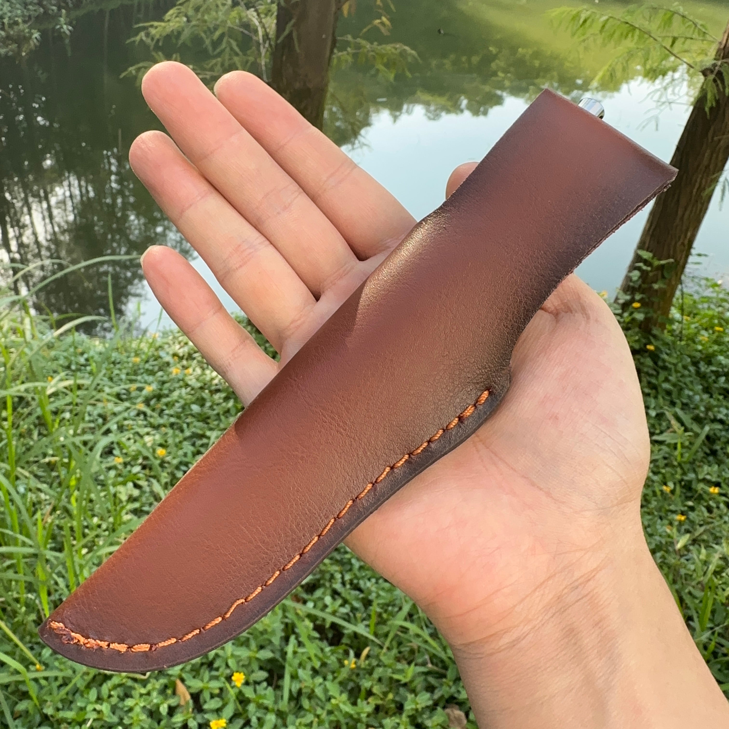 DG2373 Fixed 440C Blade Rosewood Handle Leather Sheath