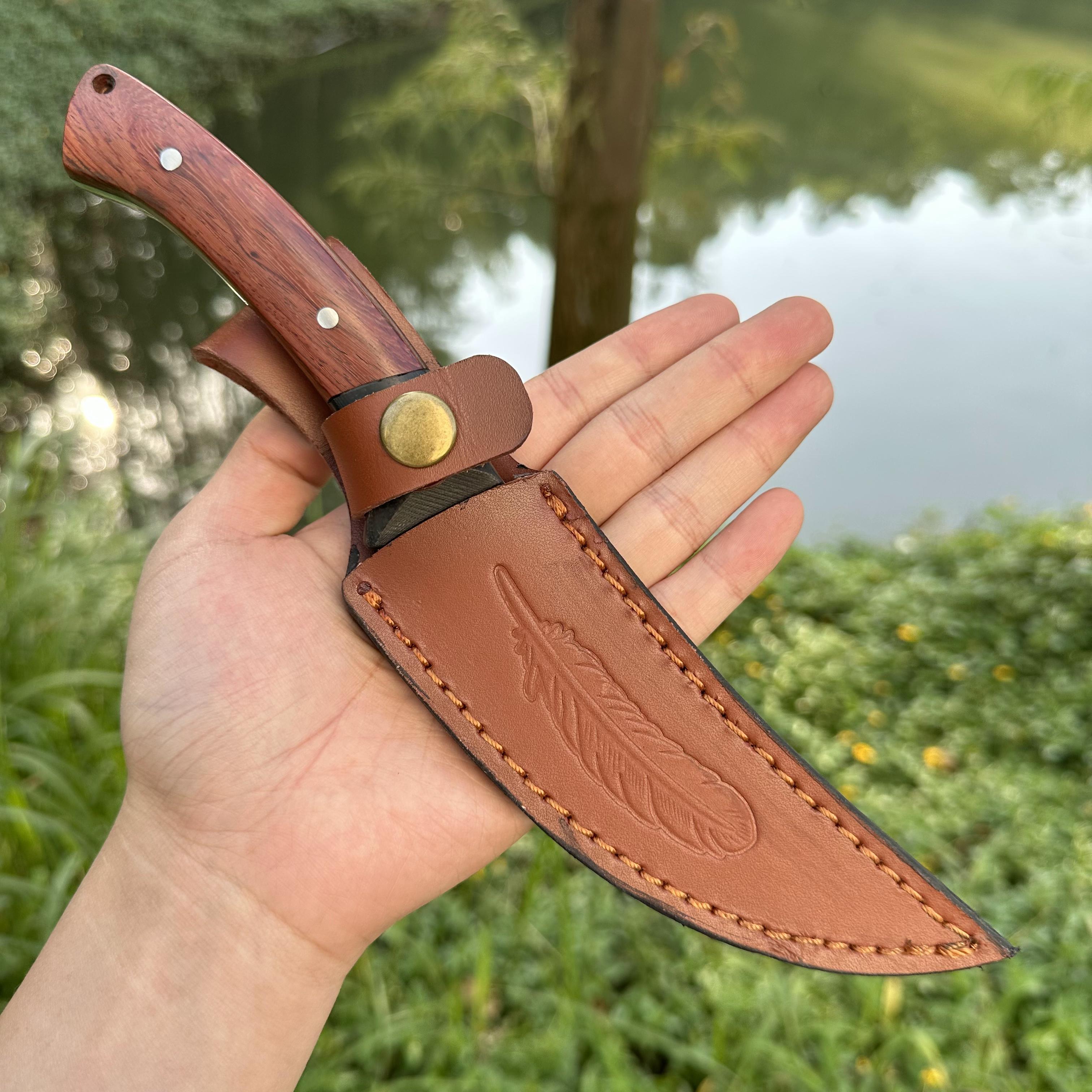 DG2376 Fixed 440C Blade Rosewood Handle Leather Sheath