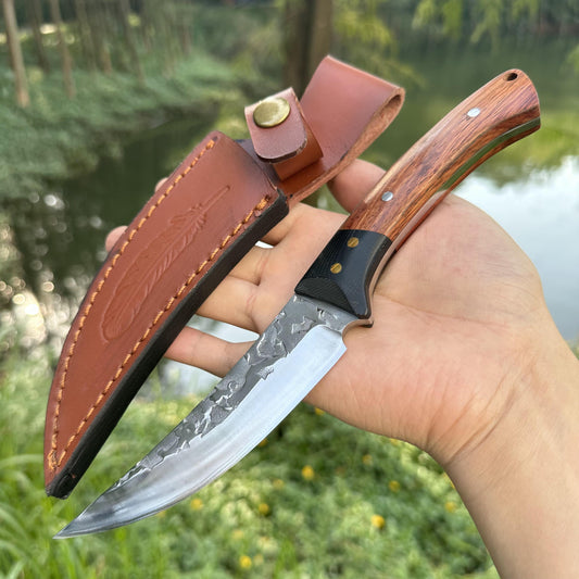 DG2376 Fixed 440C Blade Rosewood Handle Leather Sheath