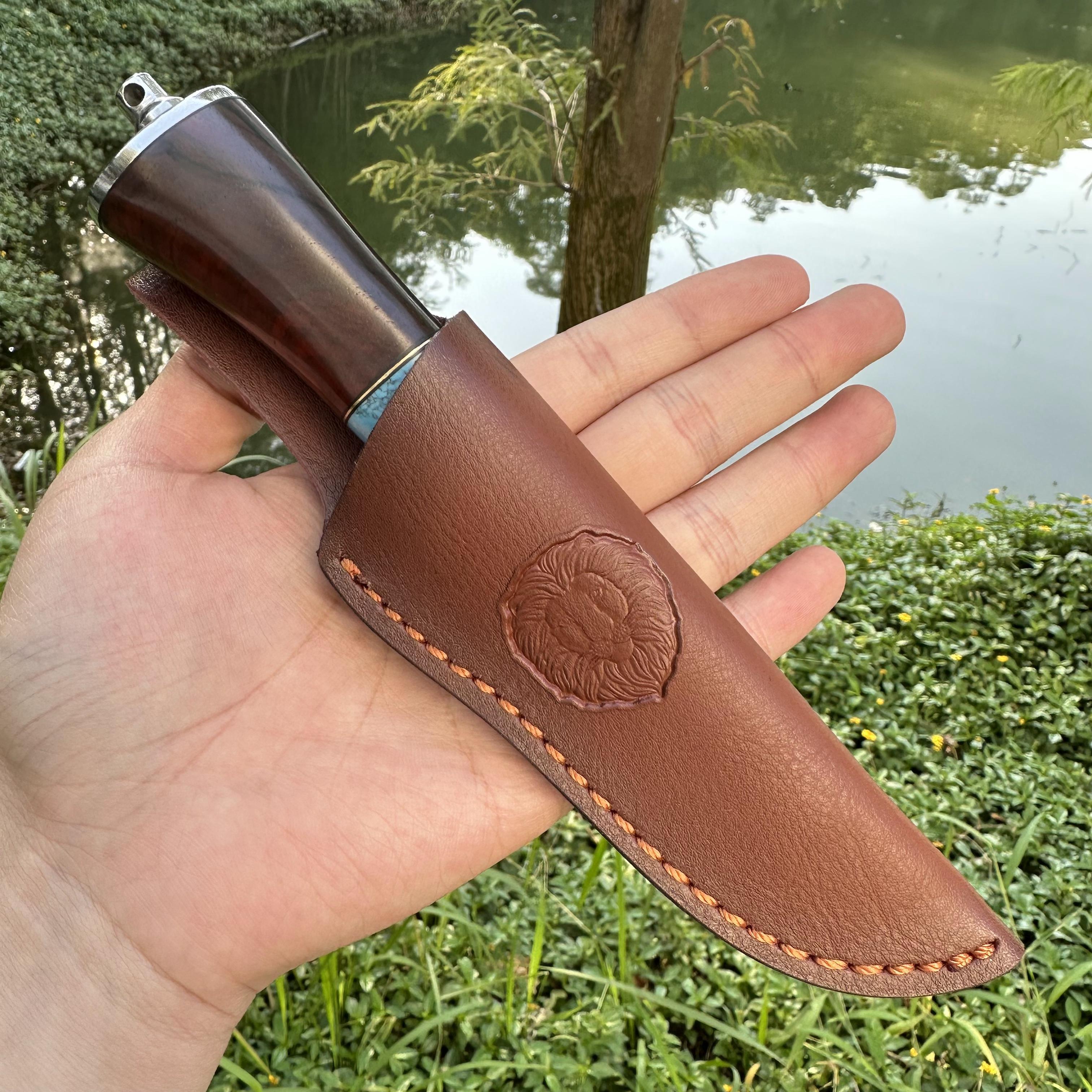 DG2374 Fixed Damascus VG10 Blade Rosewood & Agate Handle Leather Sheath