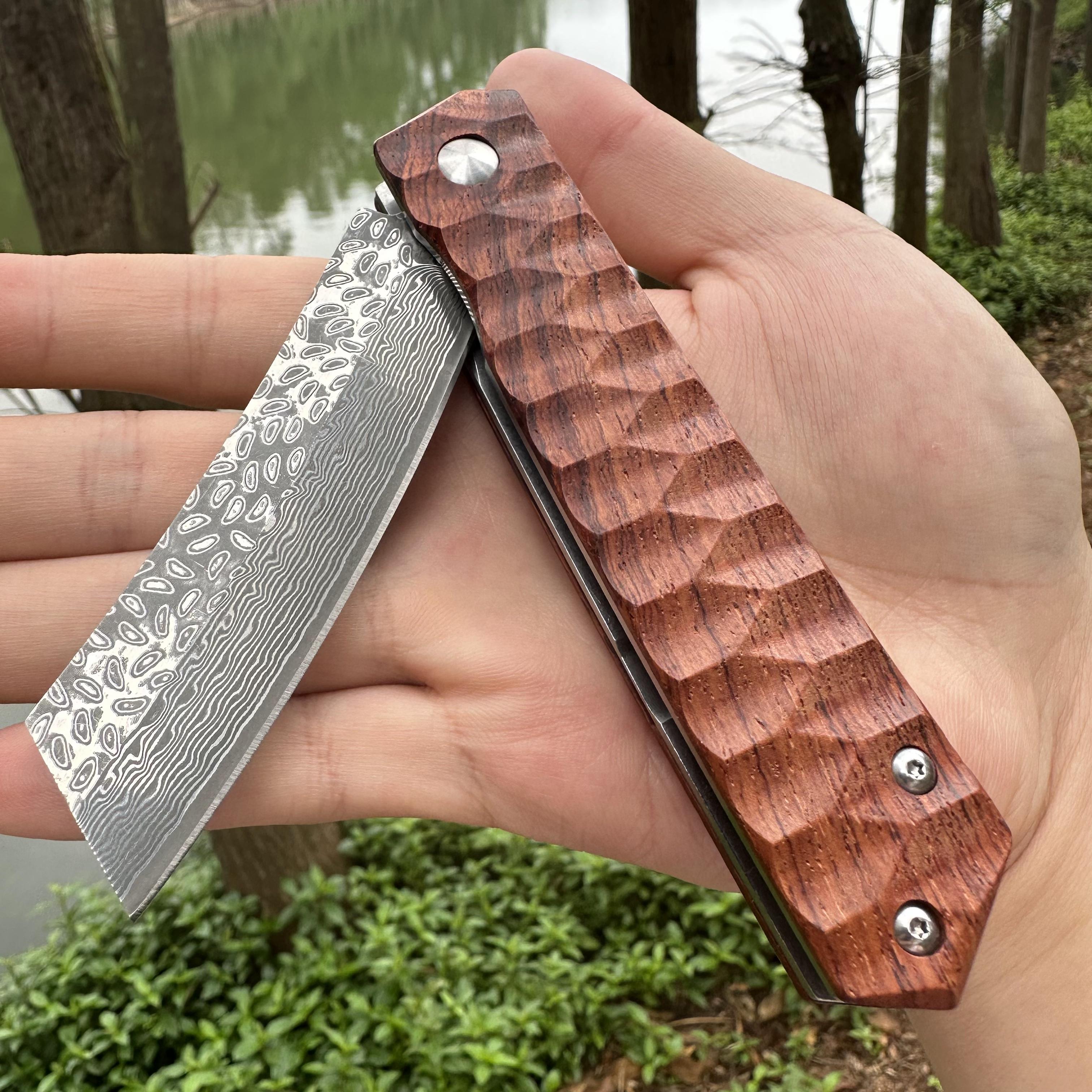 DBS-3 Damascus Blade Rosewood Handle Folding Knife Liner Lock