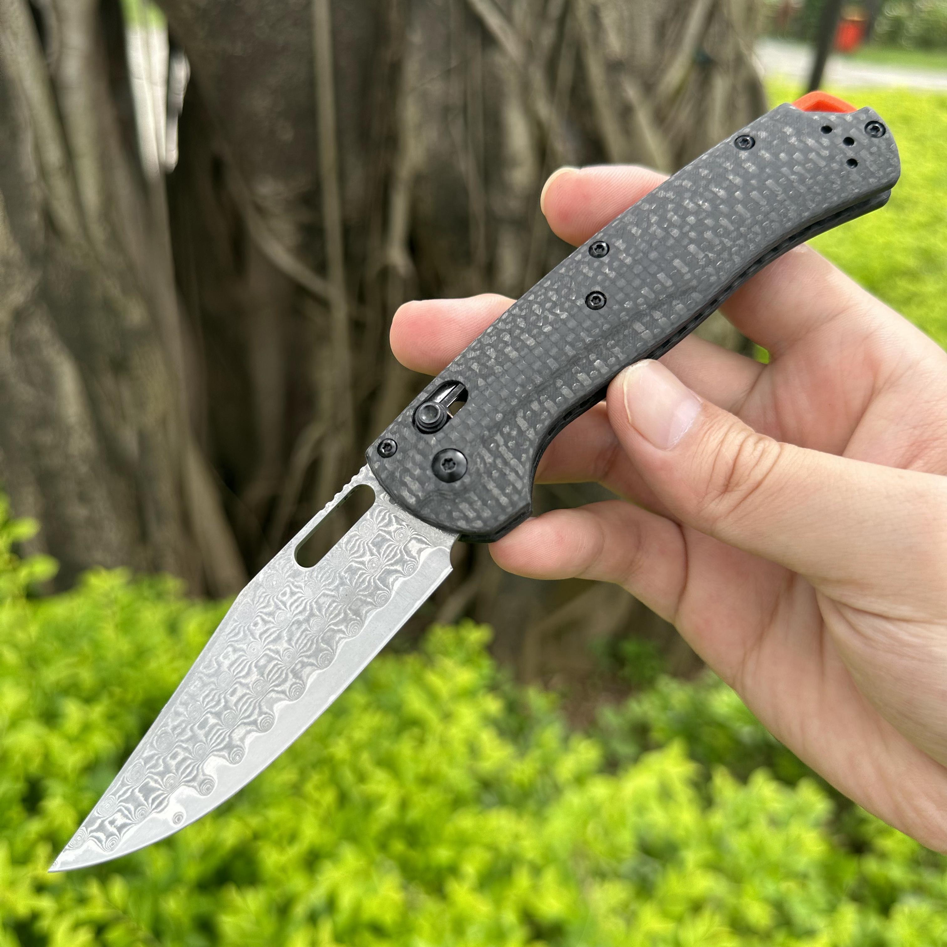 BM15535 Damascus Carbon Fiber Folding Knife Axis Lock