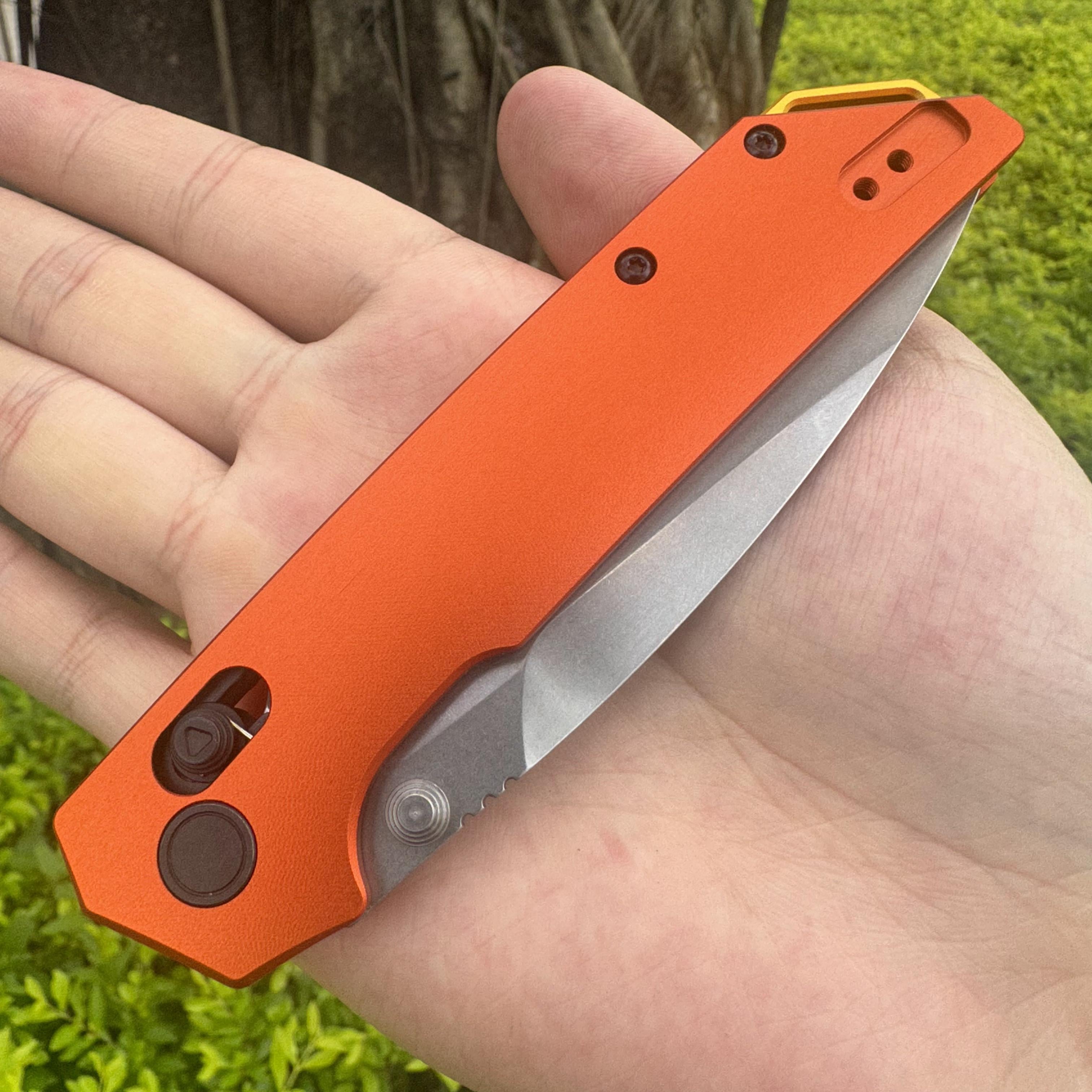 JJ198 D2 Steel Aluminum Handle Folding Knife Axis Lock