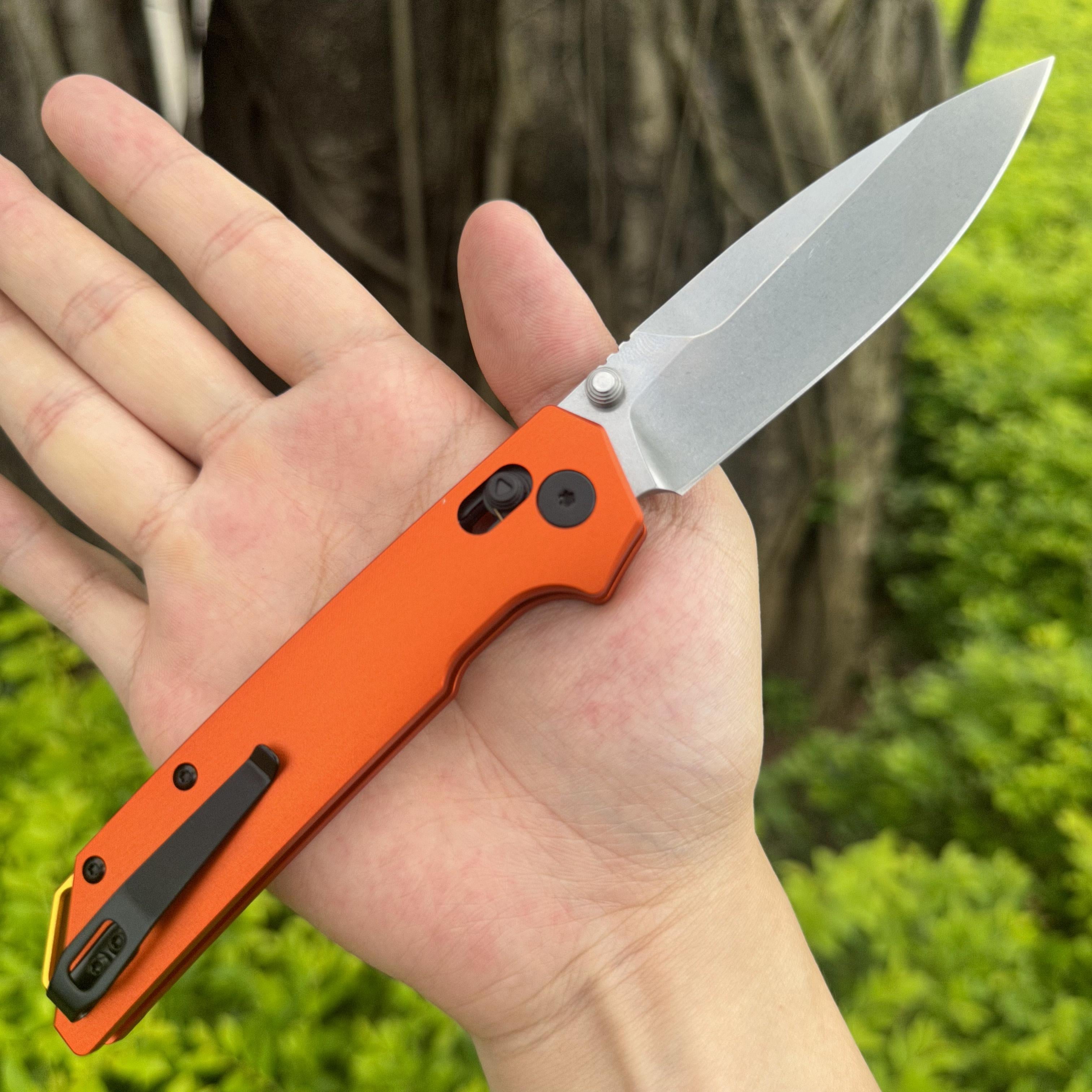 JJ198 D2 Steel Aluminum Handle Folding Knife Axis Lock