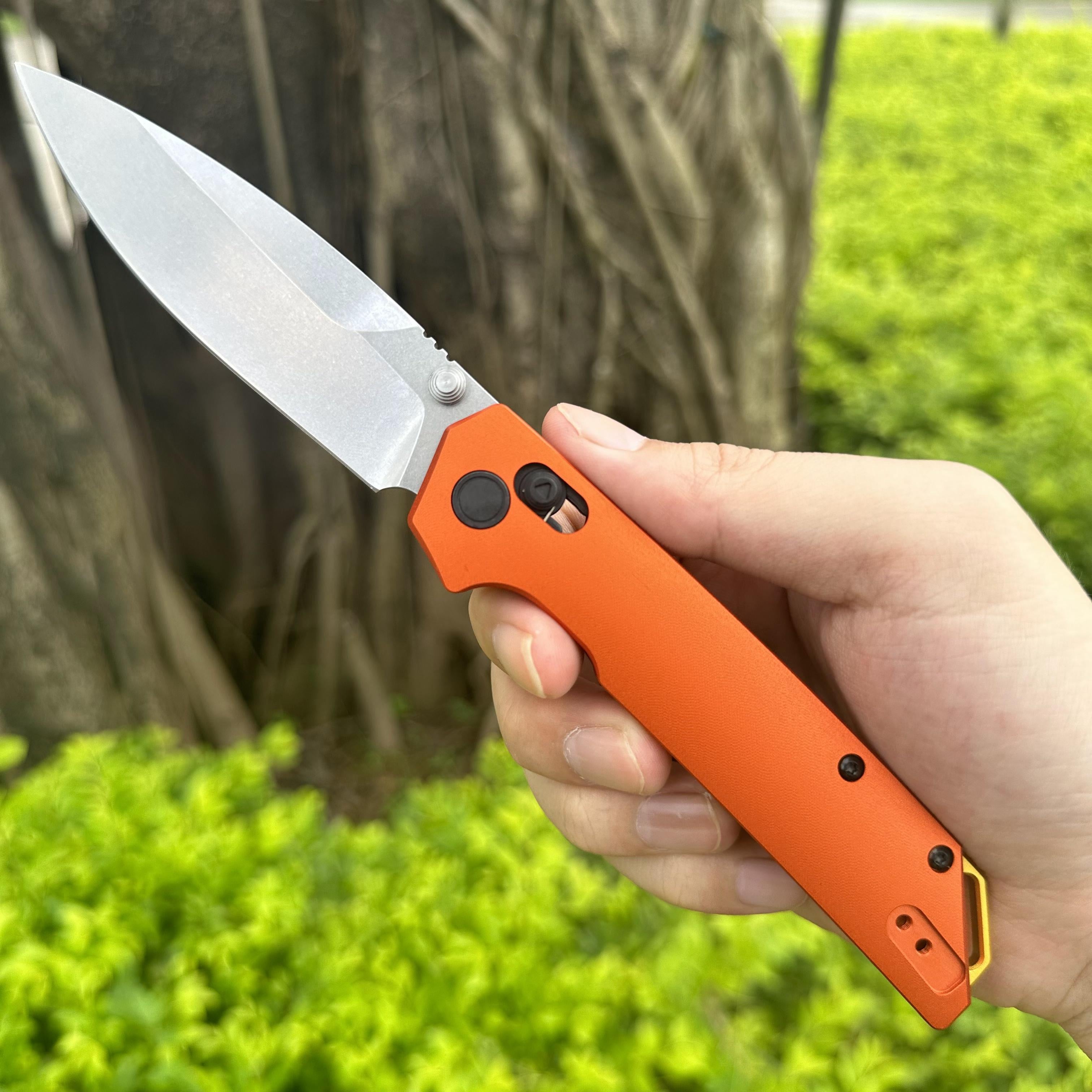 JJ198 D2 Steel Aluminum Handle Folding Knife Axis Lock