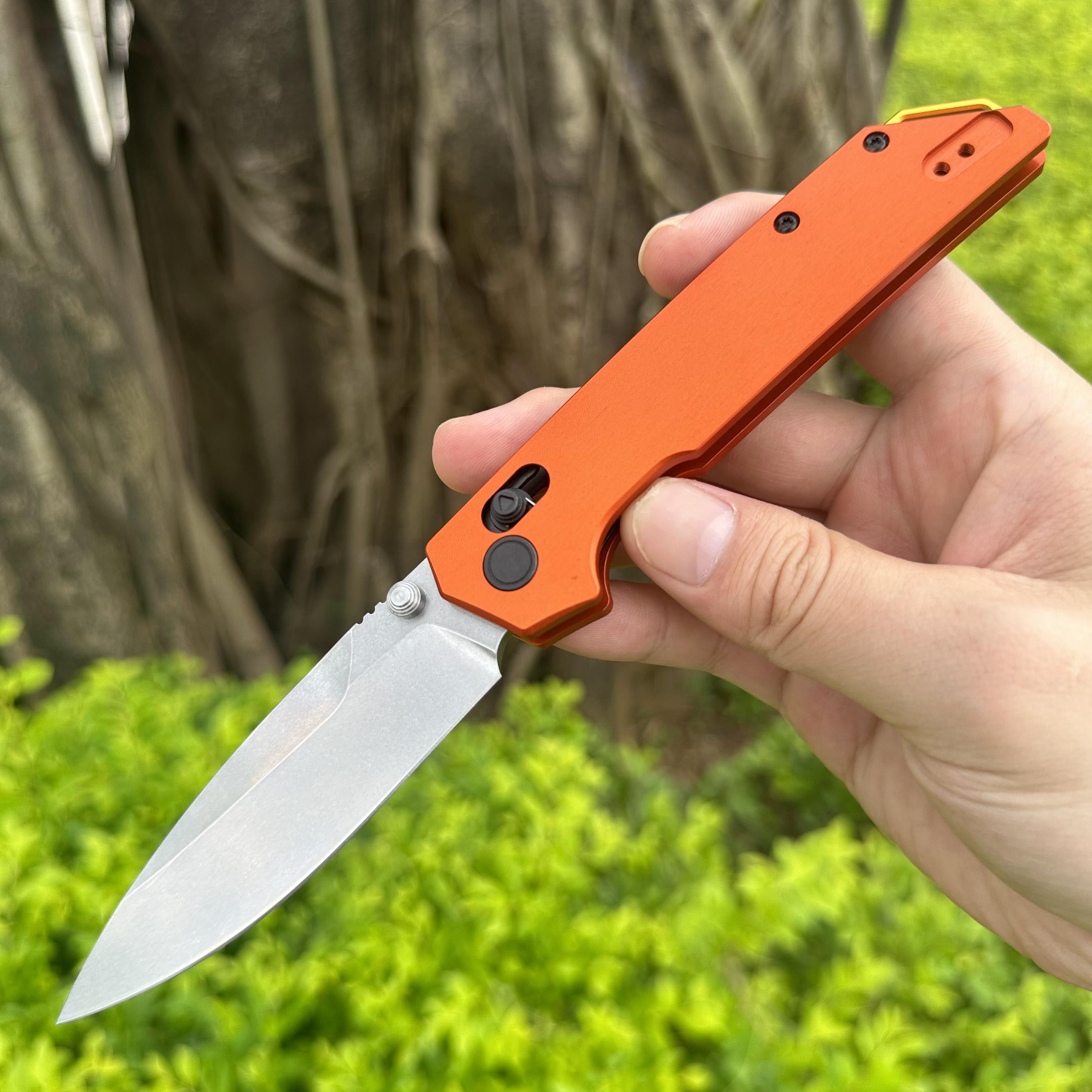 JJ198 D2 Steel Aluminum Handle Folding Knife Axis Lock