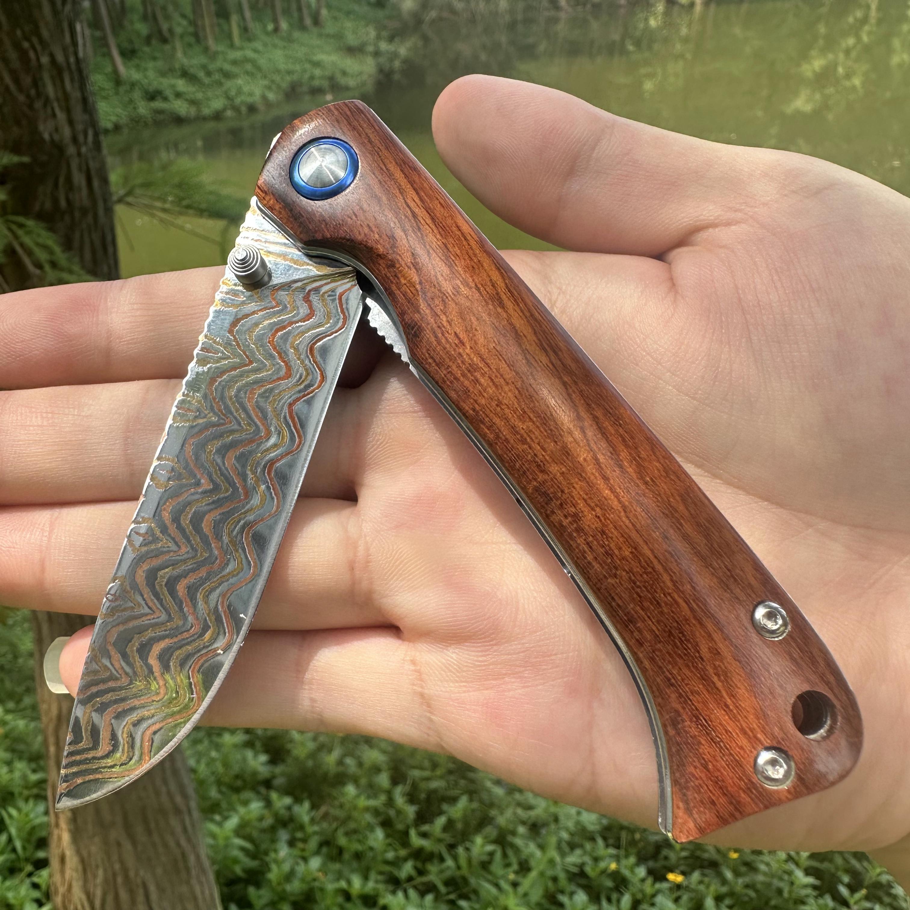 TF1039 Copper Damascus Blade Snakewood Folding Knife Liner Lock