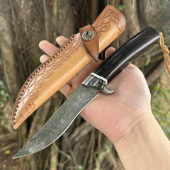 XG4270  Fixed Damascus VG10 Blade Sandalwood Handle Leather Sheath