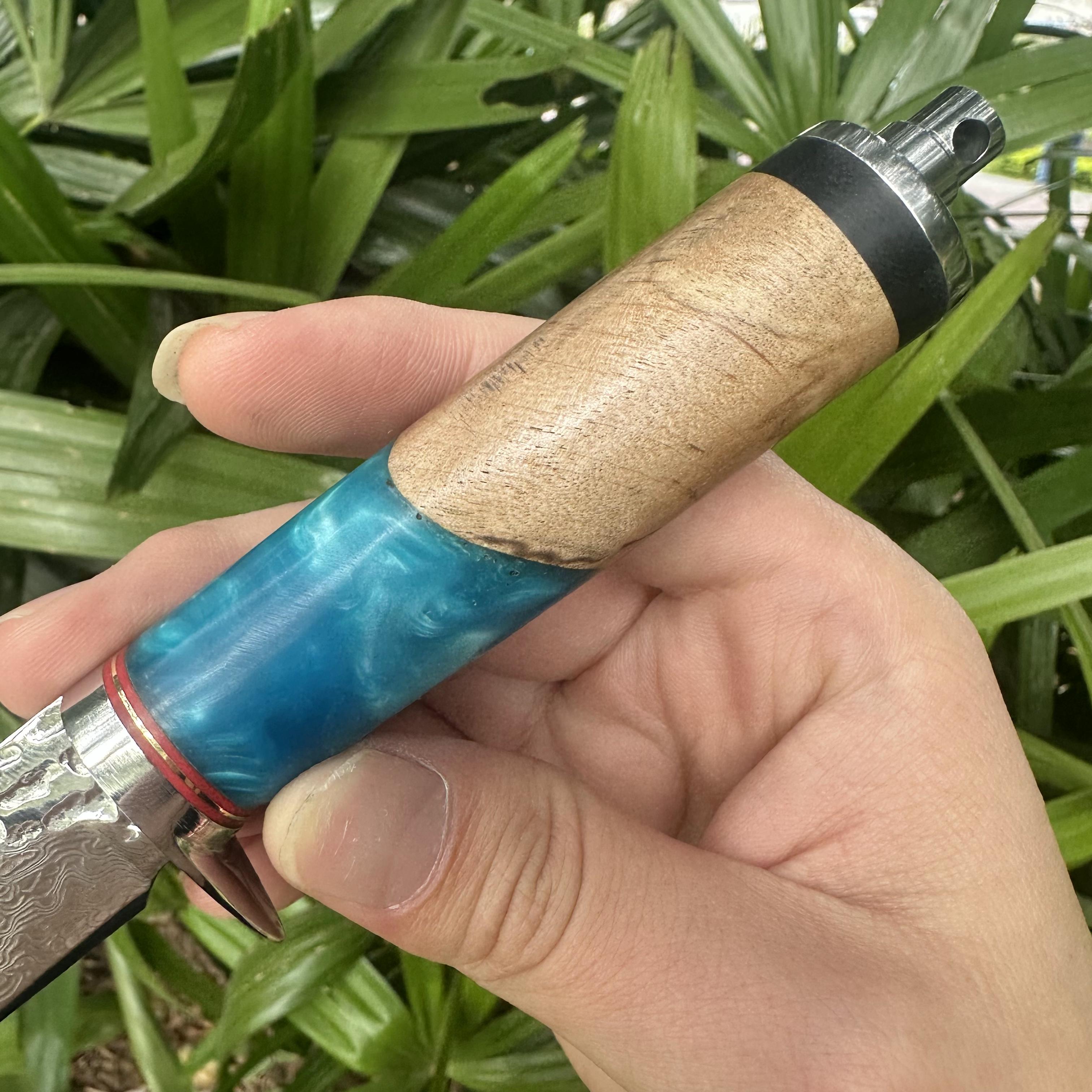 A031 Fixed Damascus VG10 Blade Knife Resin & Wood Handle Leather Sheath
