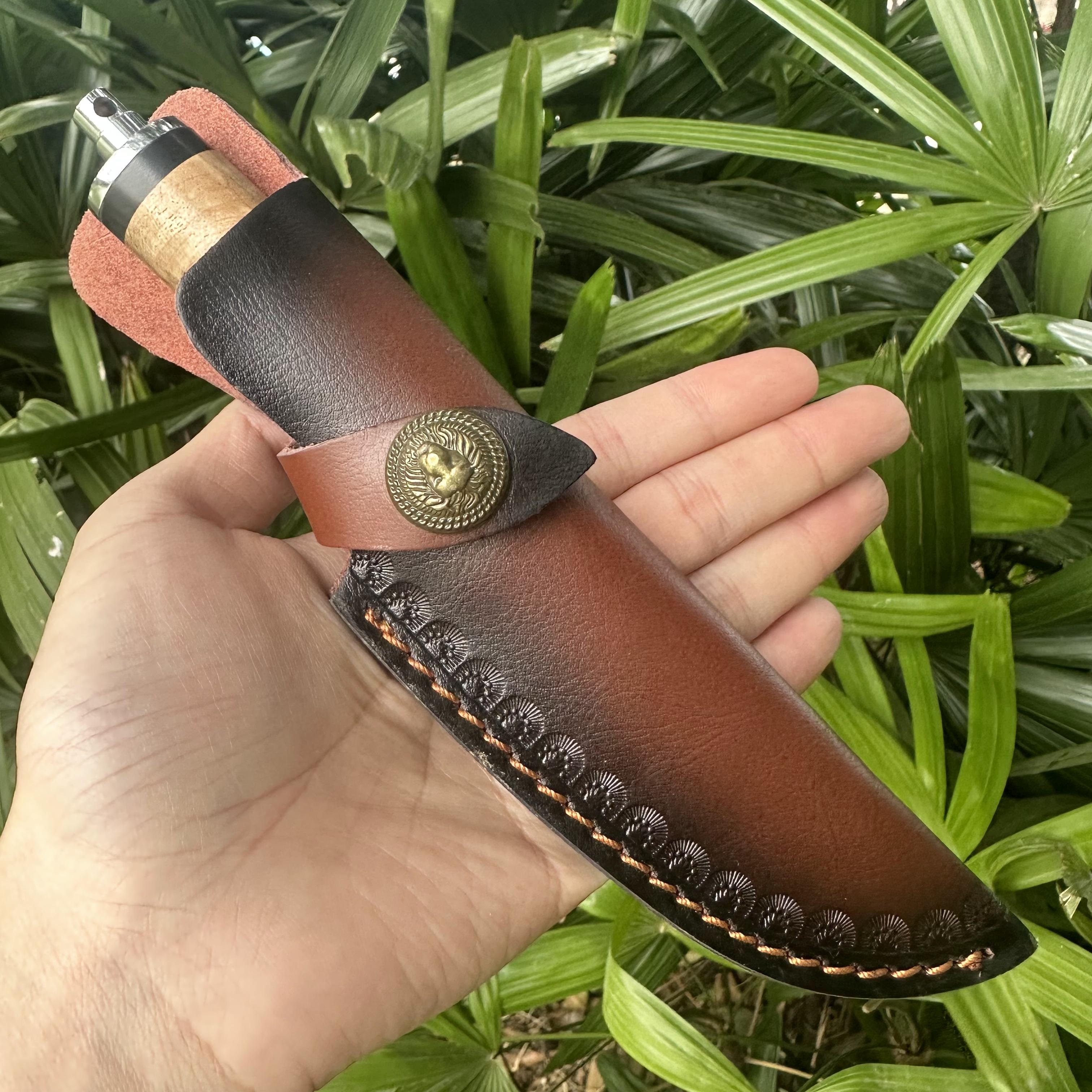A031 Fixed Damascus VG10 Blade Knife Resin & Wood Handle Leather Sheath