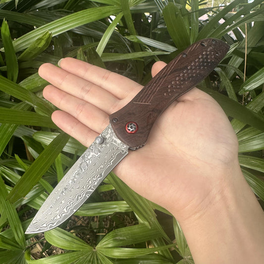 YH001 Damascus VG10 Blade Rosewood Handle Pocket Knife Axis Lock