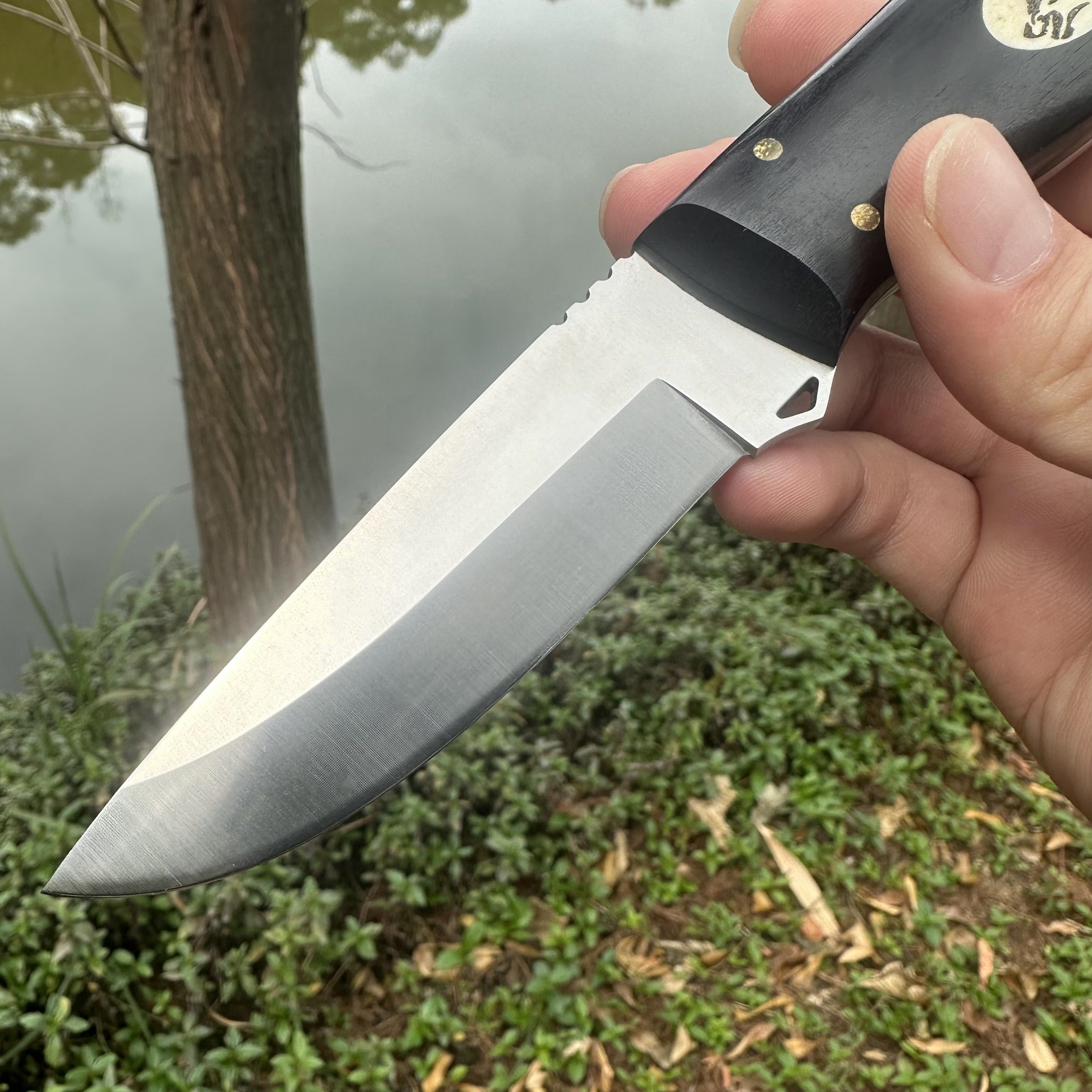 NK1313  Fixed AUS-8 Blade Knife Sandalwood Handle Leather Sheath