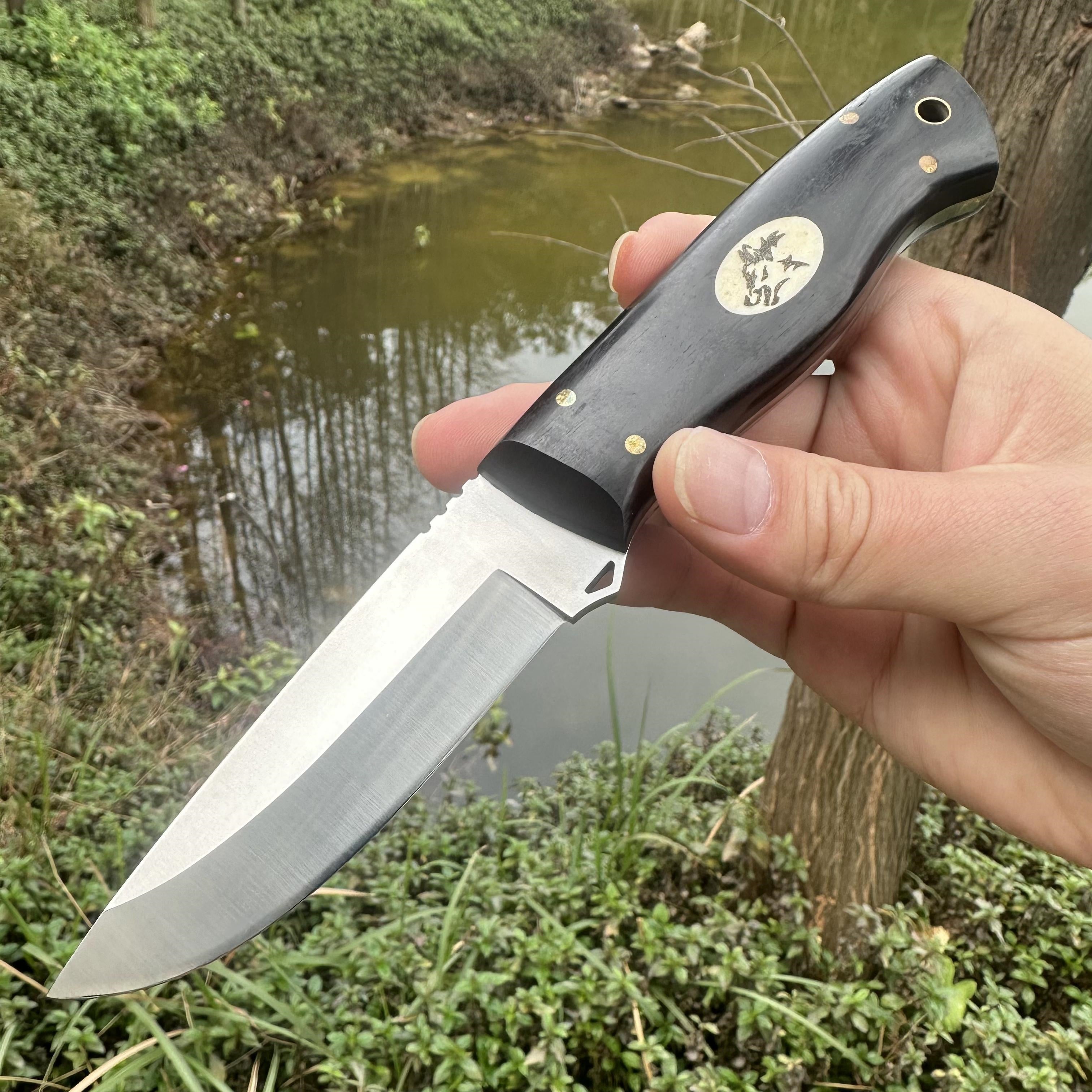 NK1313  Fixed AUS-8 Blade Knife Sandalwood Handle Leather Sheath