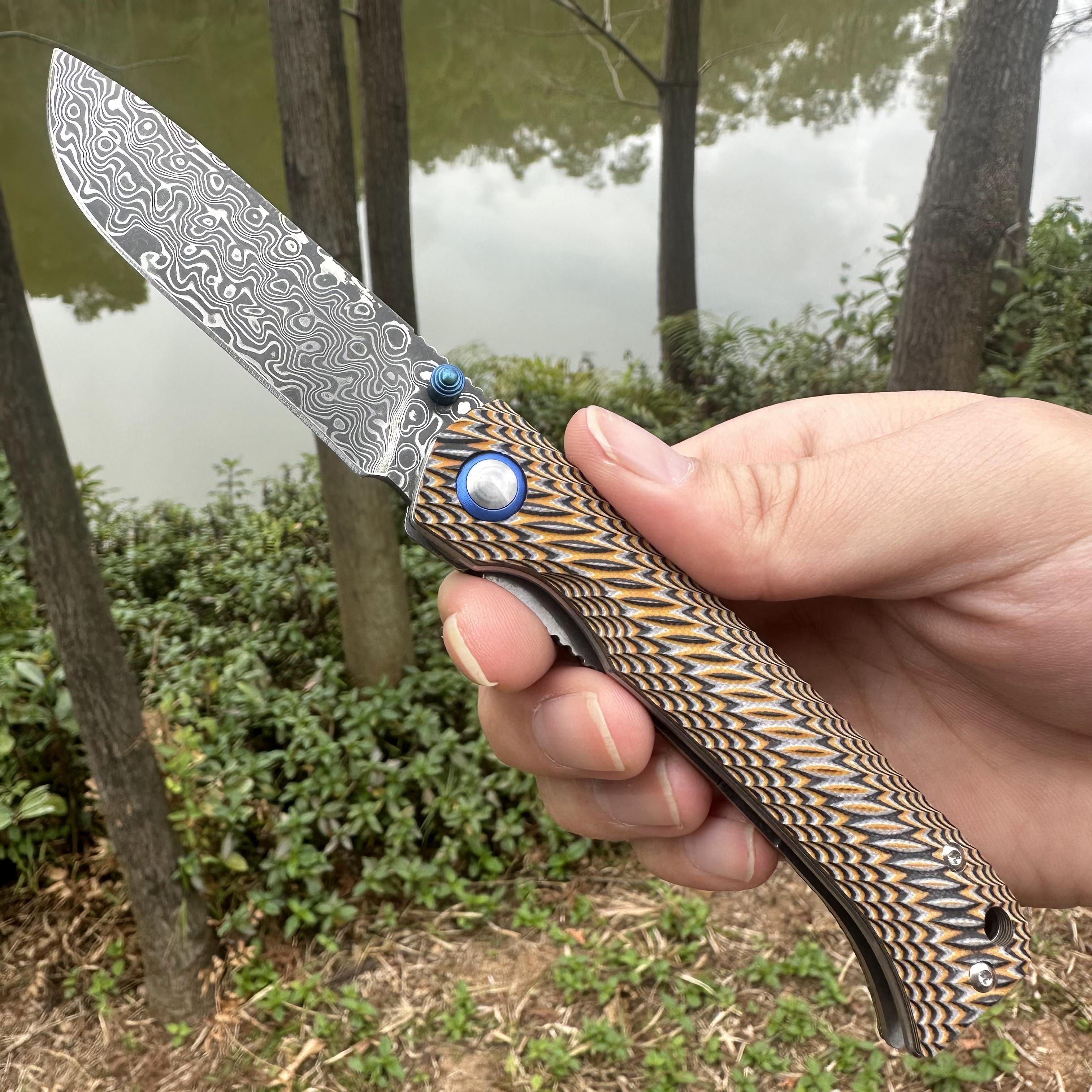 TF1040 Damascus VG10 Blade G10 Handle Folding Knife Liner Lock