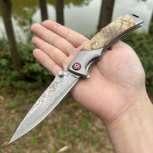 YH003 Damascus VG10 Blade Africa Wood Handle Folding Knife Liner Lock