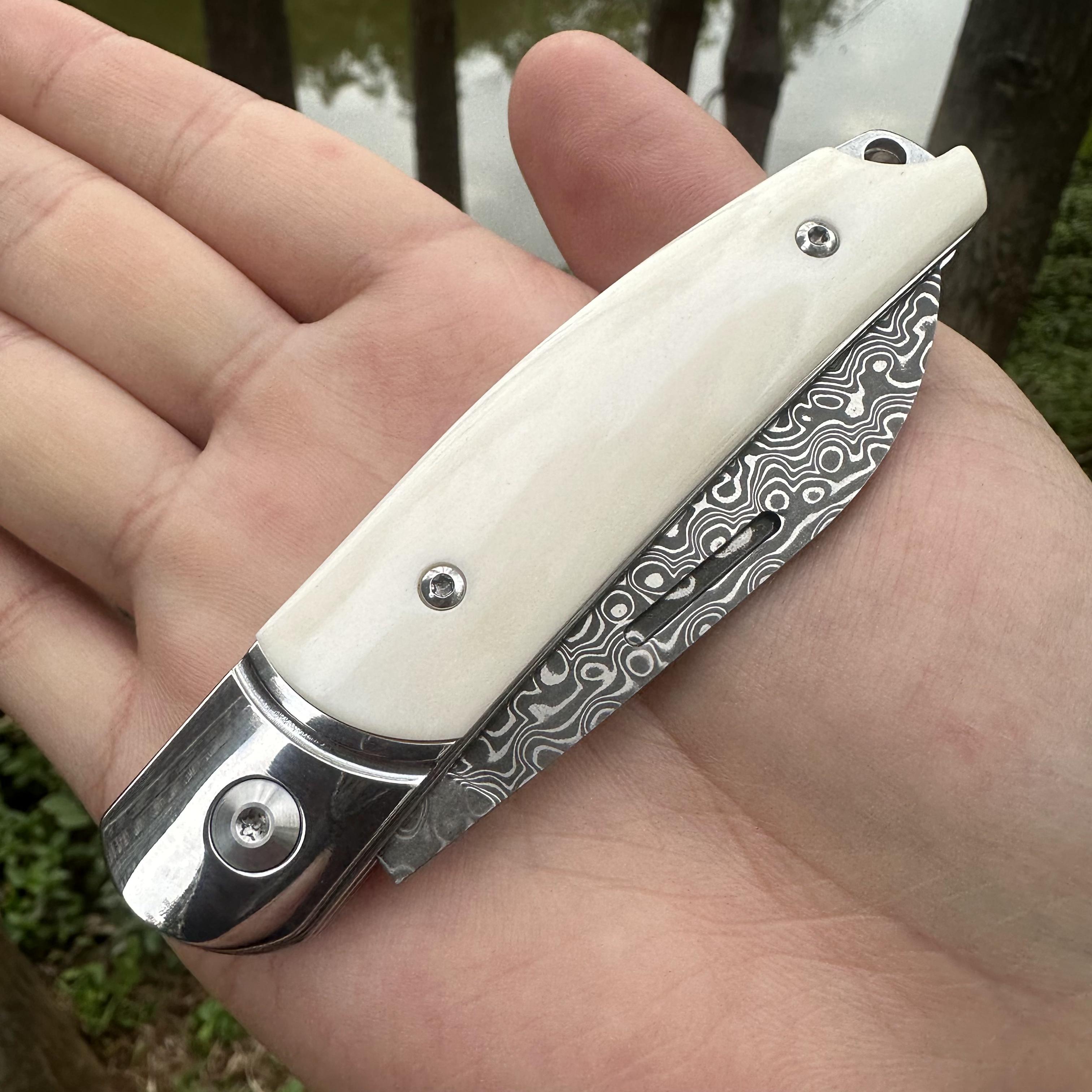 TF1042 Damascus VG10 Blade Beef Bone Handle Pocket Knife