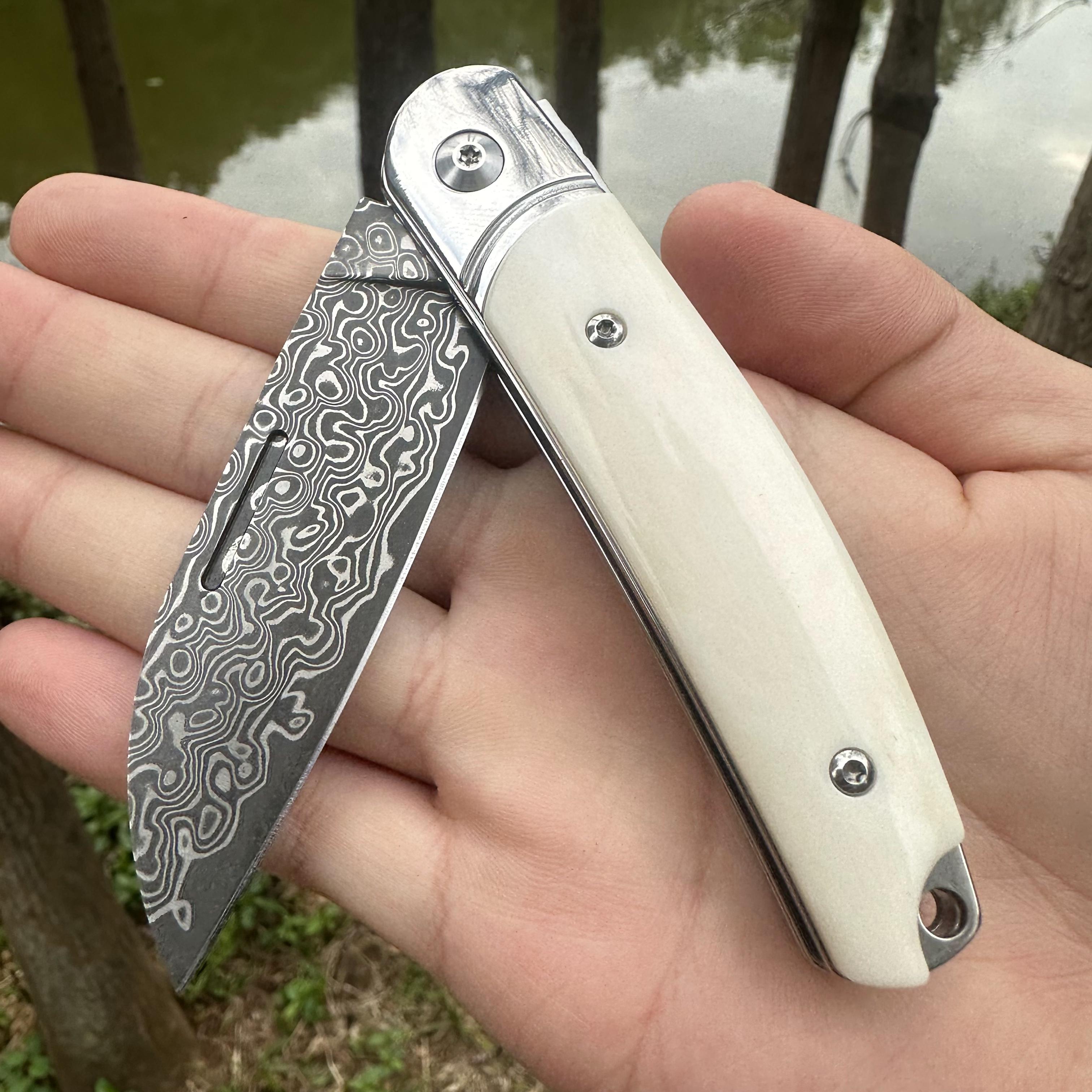 TF1042 Damascus VG10 Blade Beef Bone Handle Pocket Knife