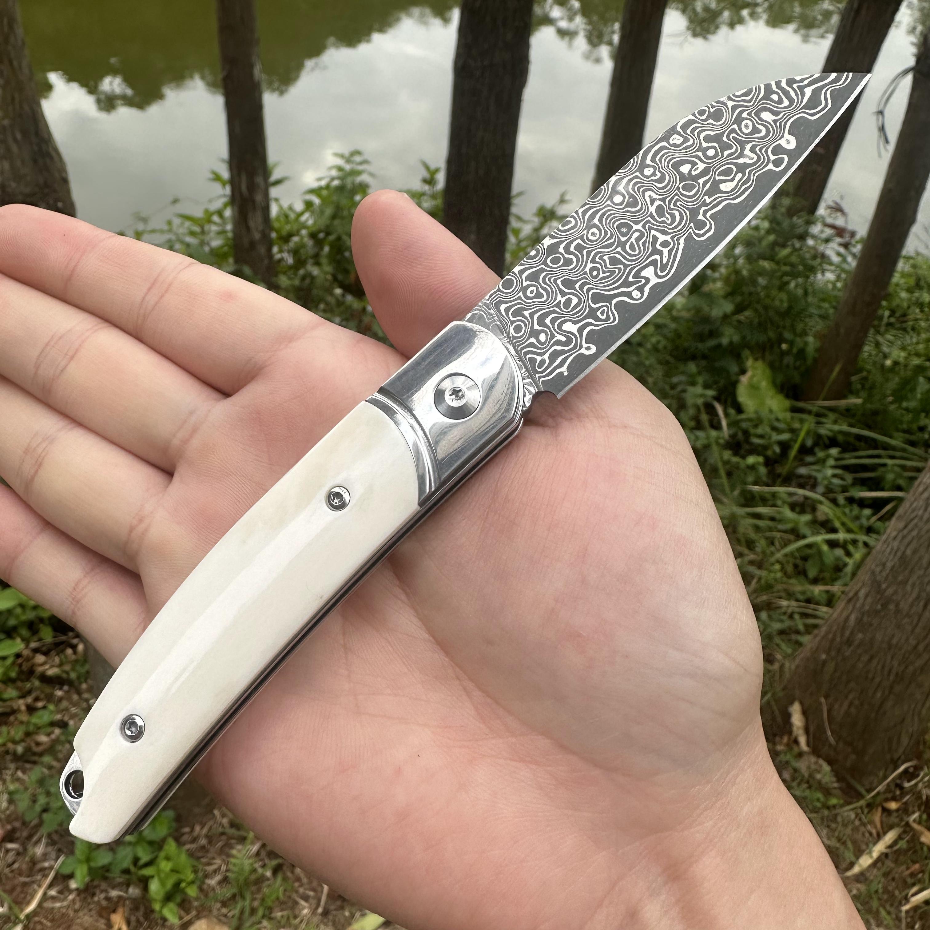 TF1042 Damascus VG10 Blade Beef Bone Handle Pocket Knife