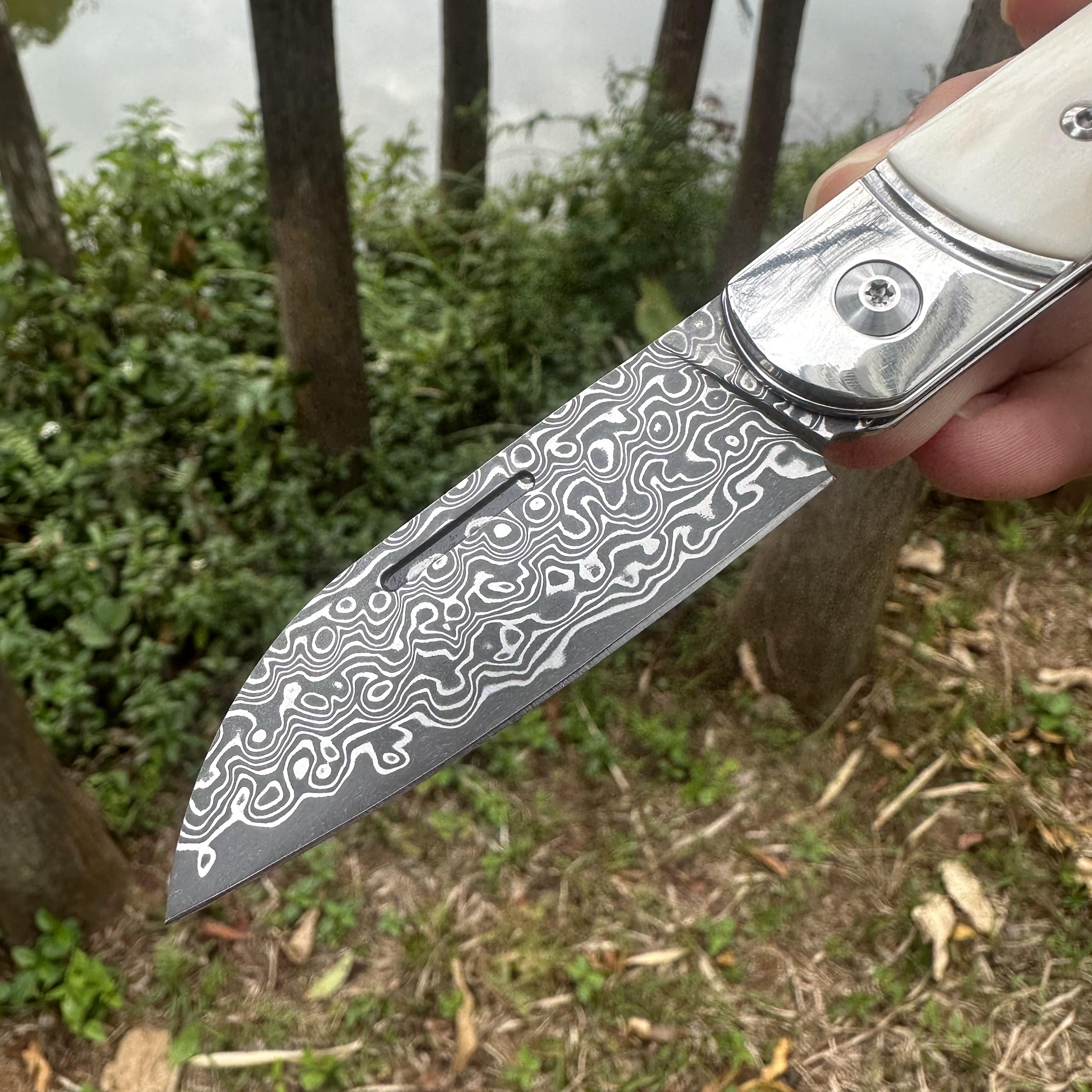 TF1042 Damascus VG10 Blade Beef Bone Handle Pocket Knife