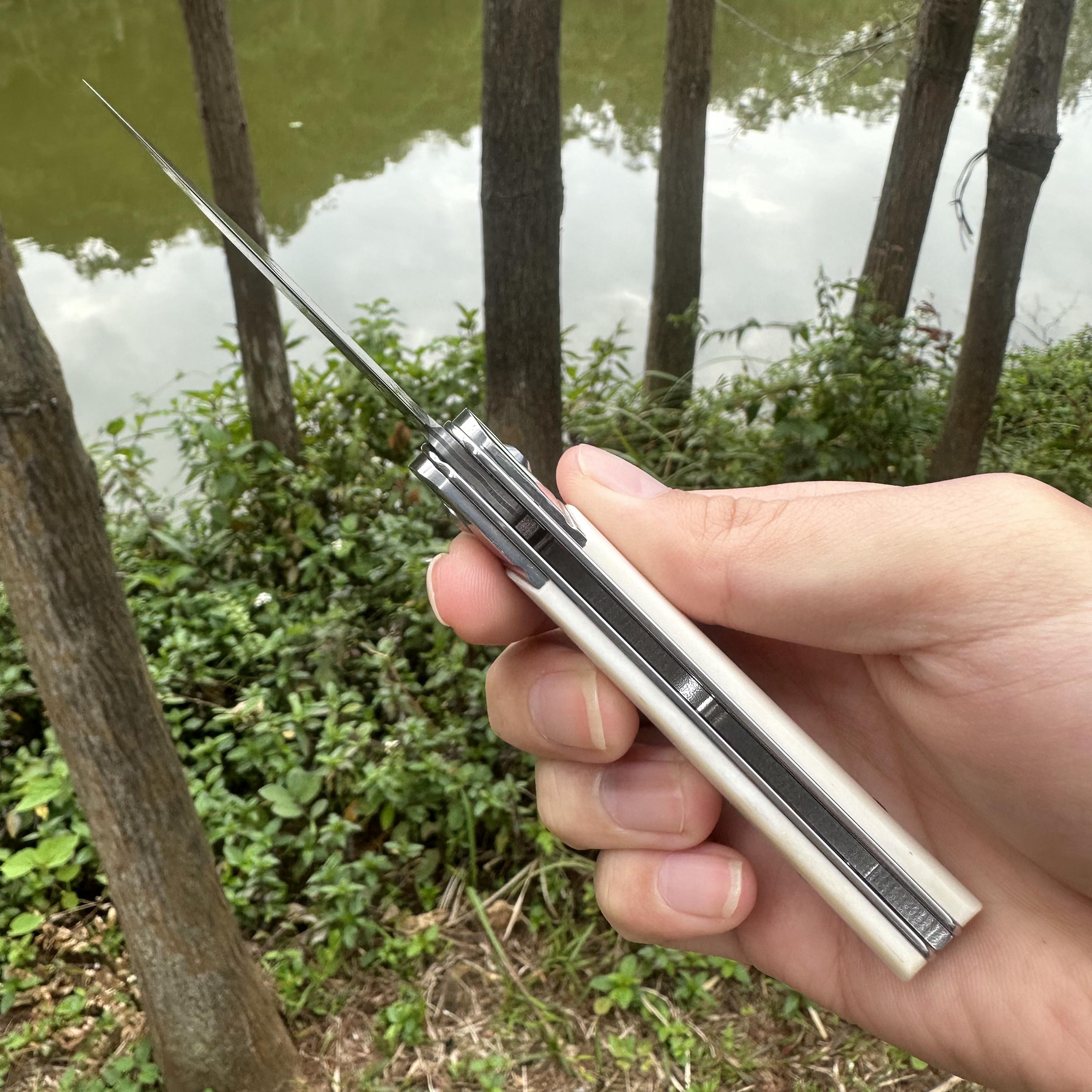 TF1042 Damascus VG10 Blade Beef Bone Handle Pocket Knife