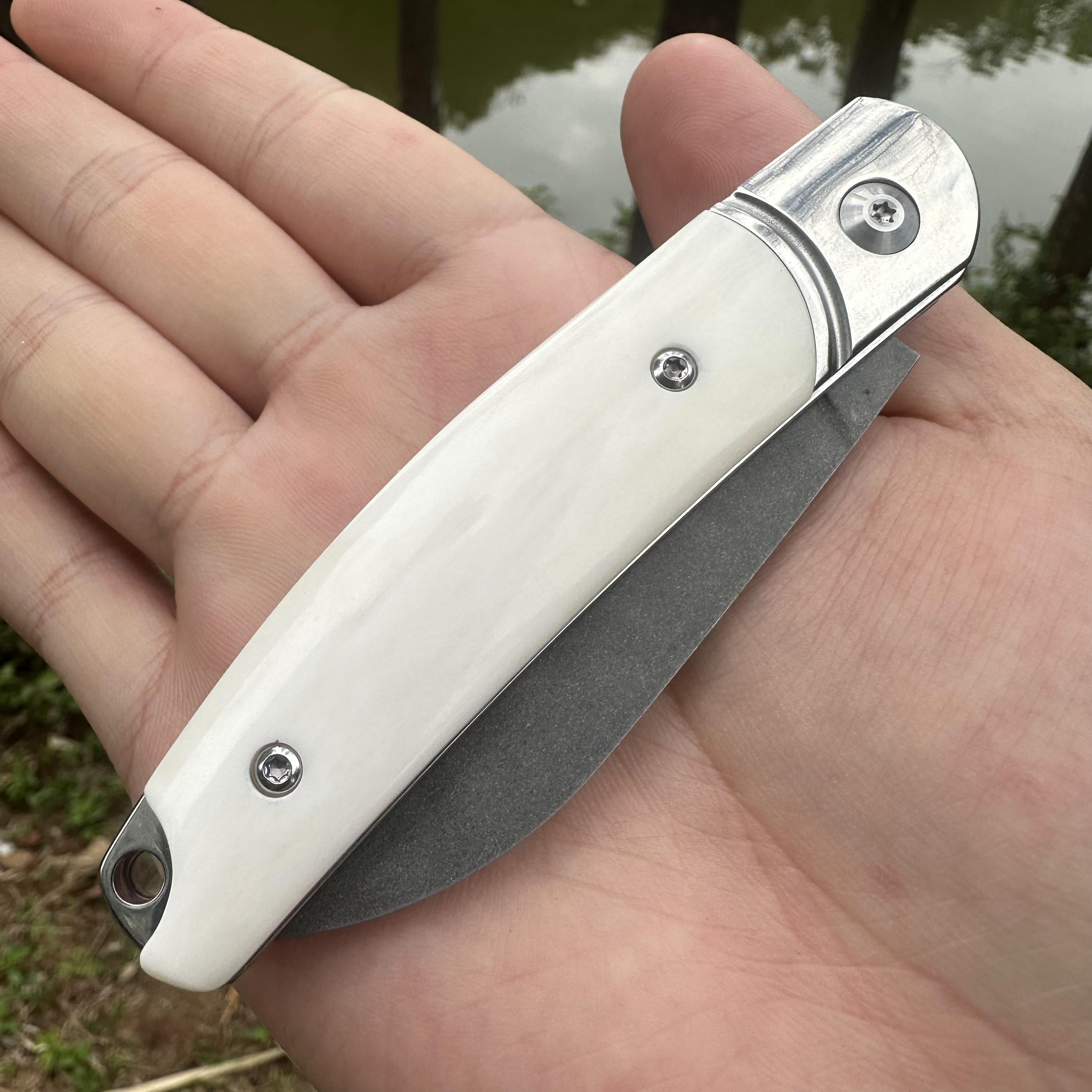 TF1043 Wootz Steel Blade Beef Bone Handle Pocket Knife