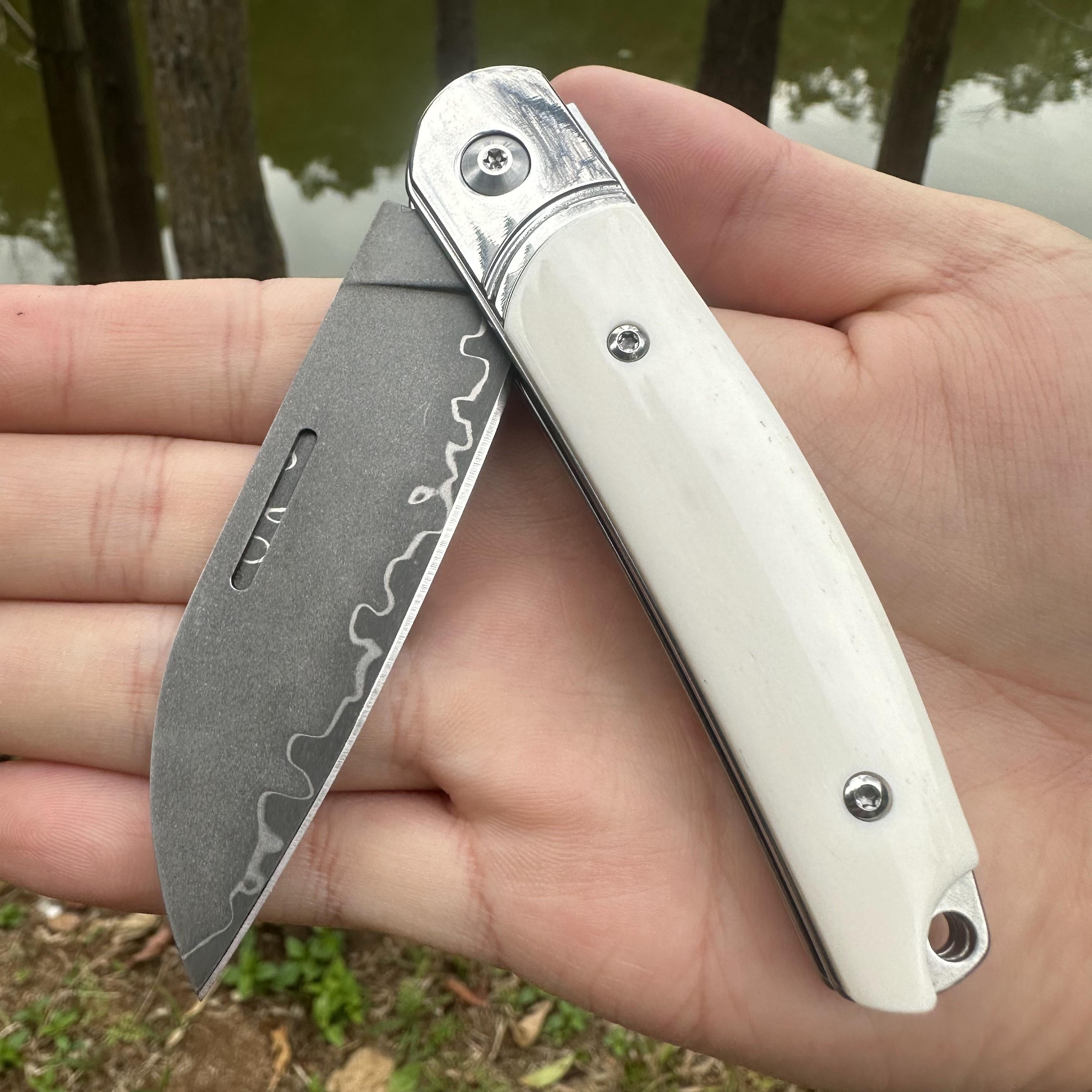 TF1043 Wootz Steel Blade Beef Bone Handle Pocket Knife